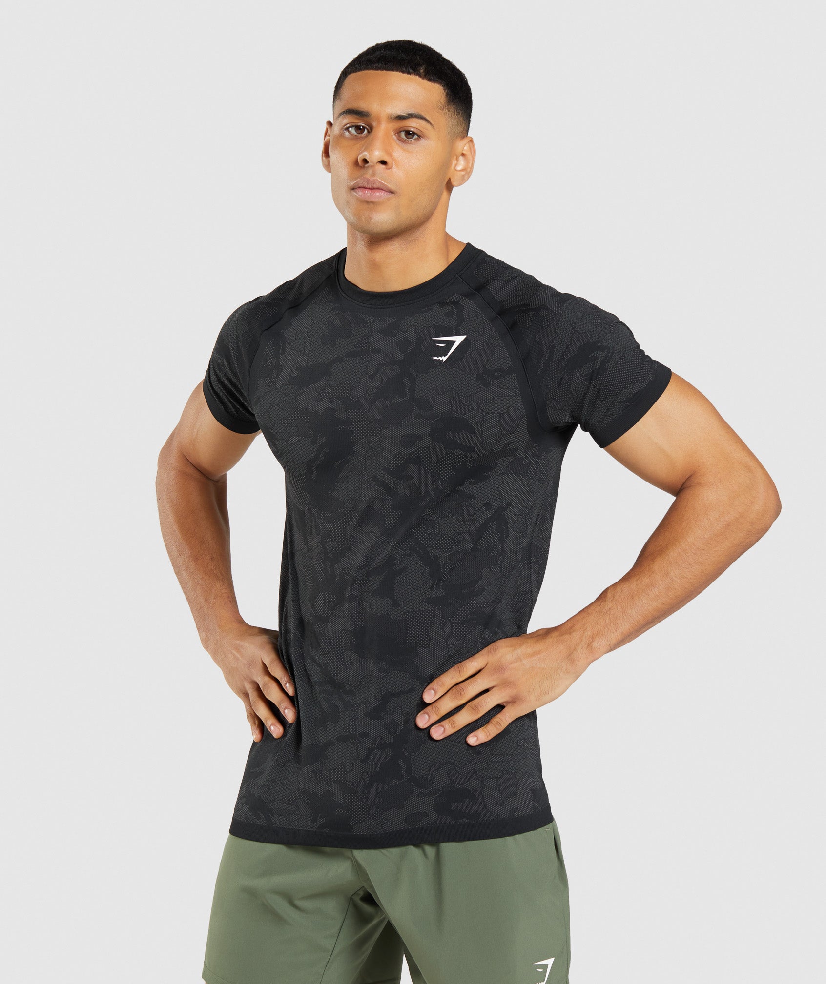 Black / Grey Men\'s Gymshark Geo Seamless T Shirts | CPJMSH-054