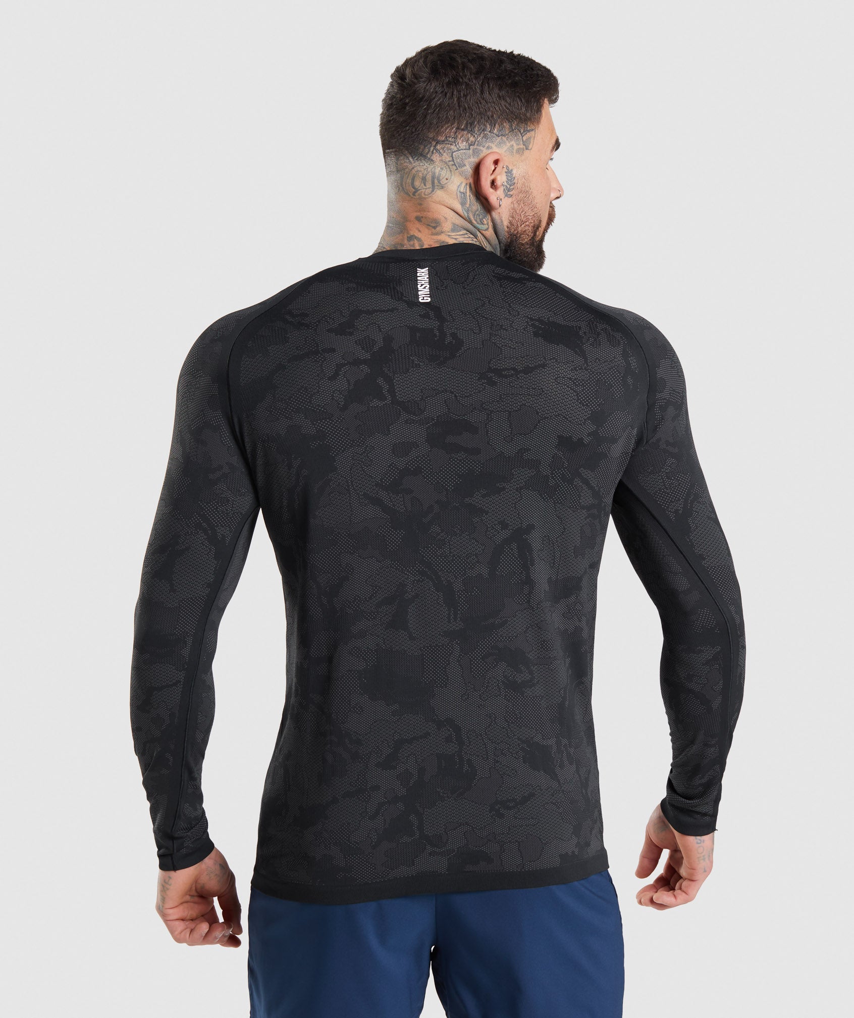 Black / Grey Men's Gymshark Geo Seamless Long Sleeve T Shirts | GTPWDF-879