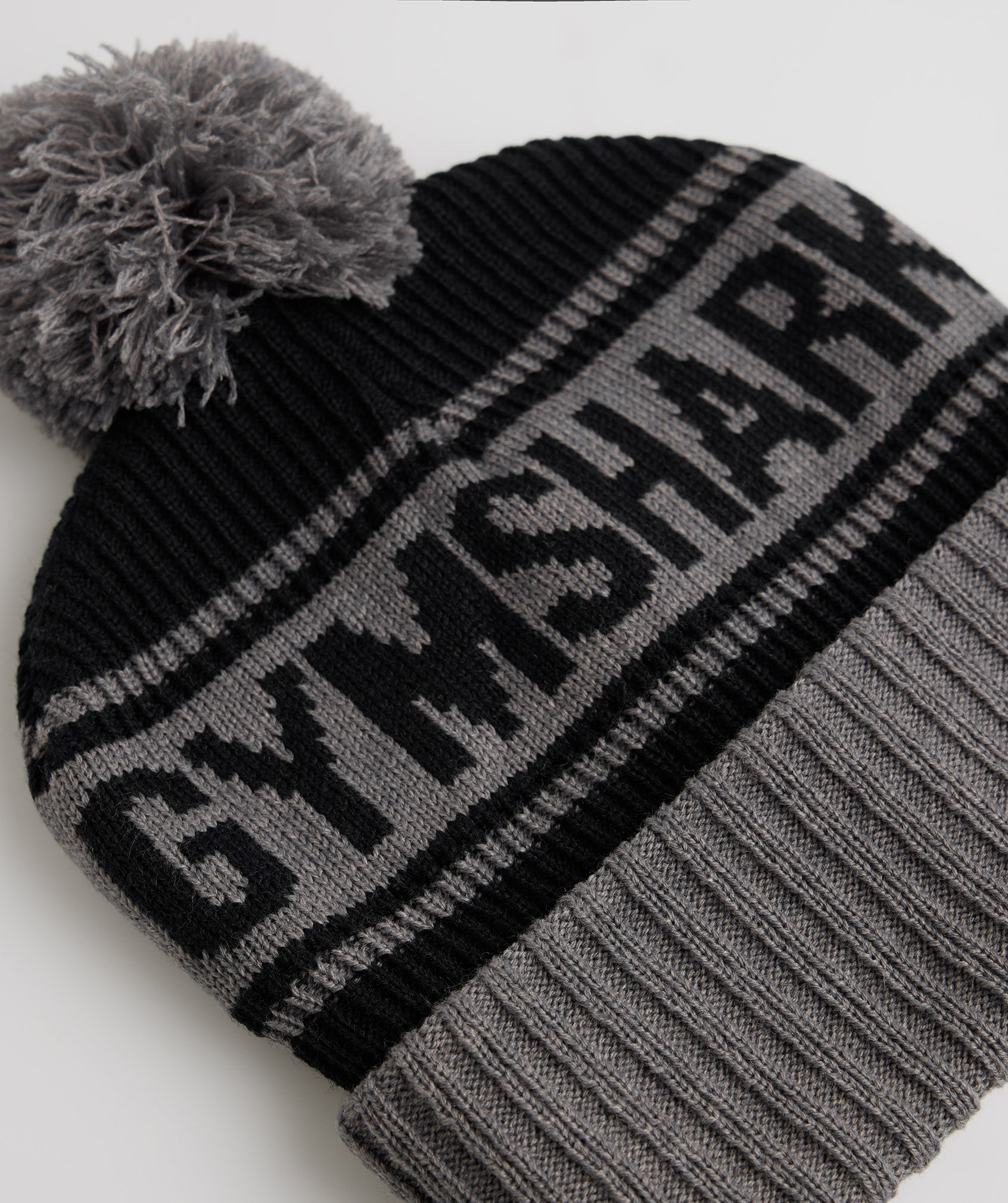 Black / Grey Men's Gymshark Pom Beanie Hats | TEUFYJ-765