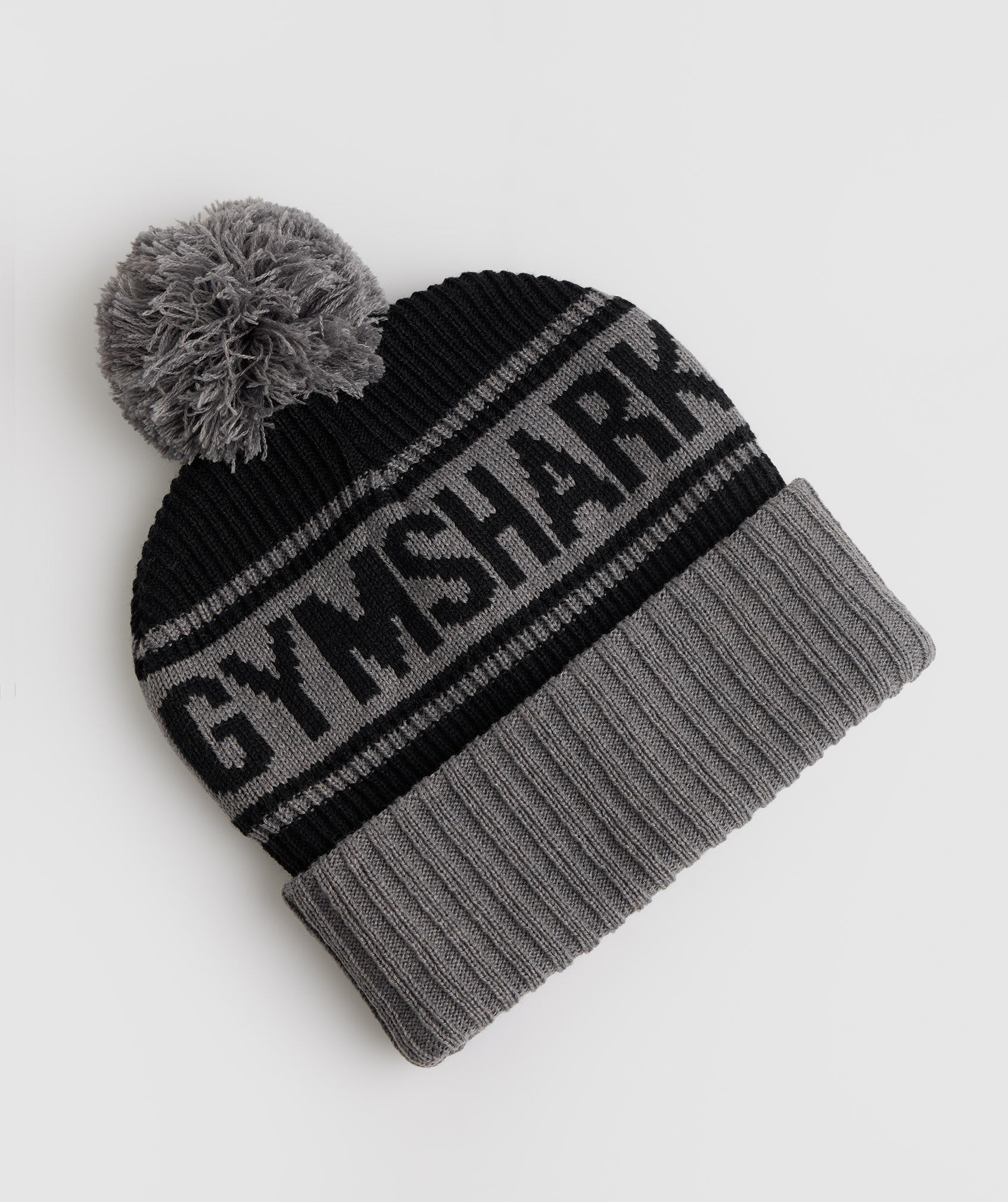 Black / Grey Men\'s Gymshark Pom Beanie Hats | TEUFYJ-765