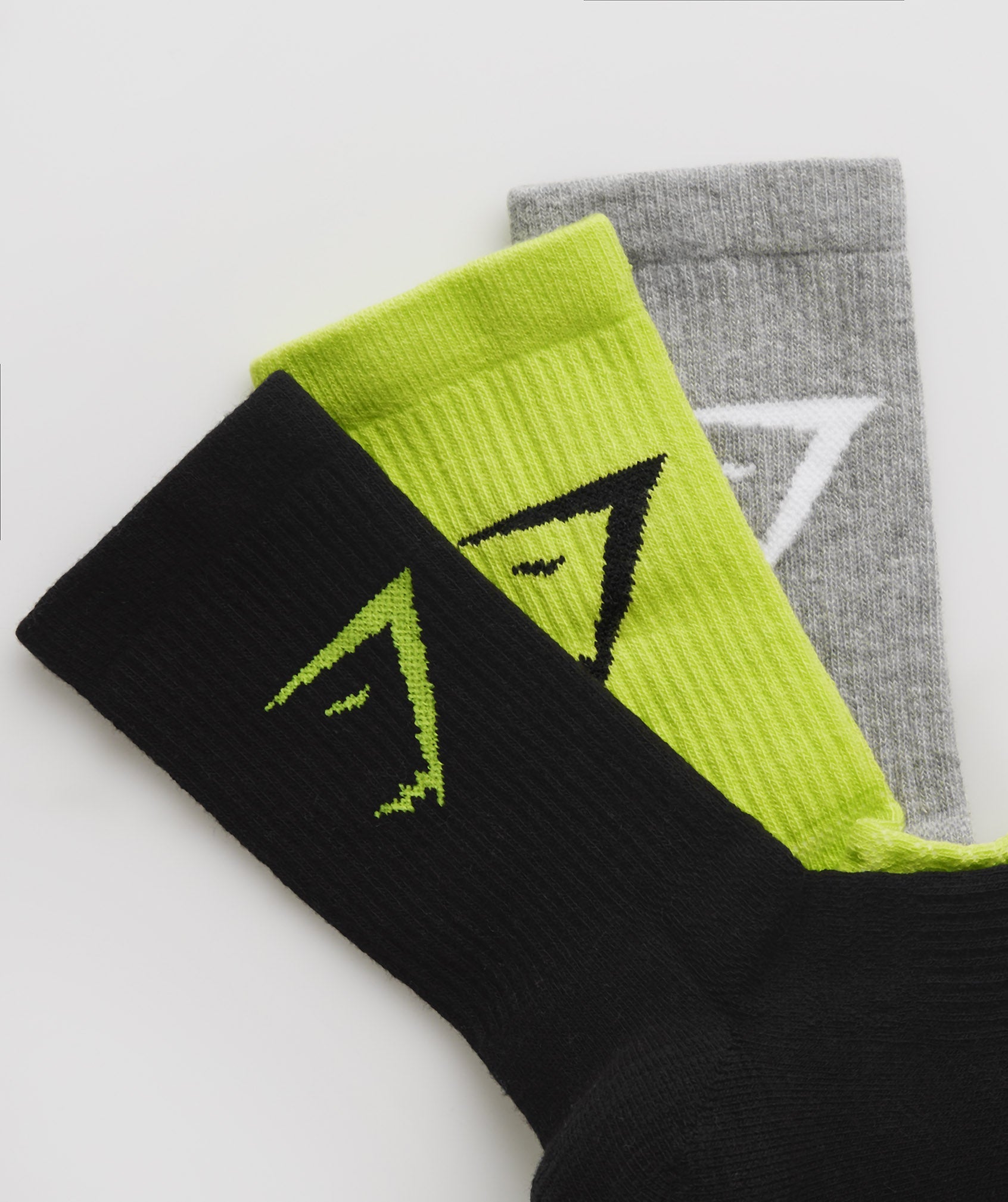 Black / Light Grey / Green Men's Gymshark Crew 3pk Socks | OVDFGE-091