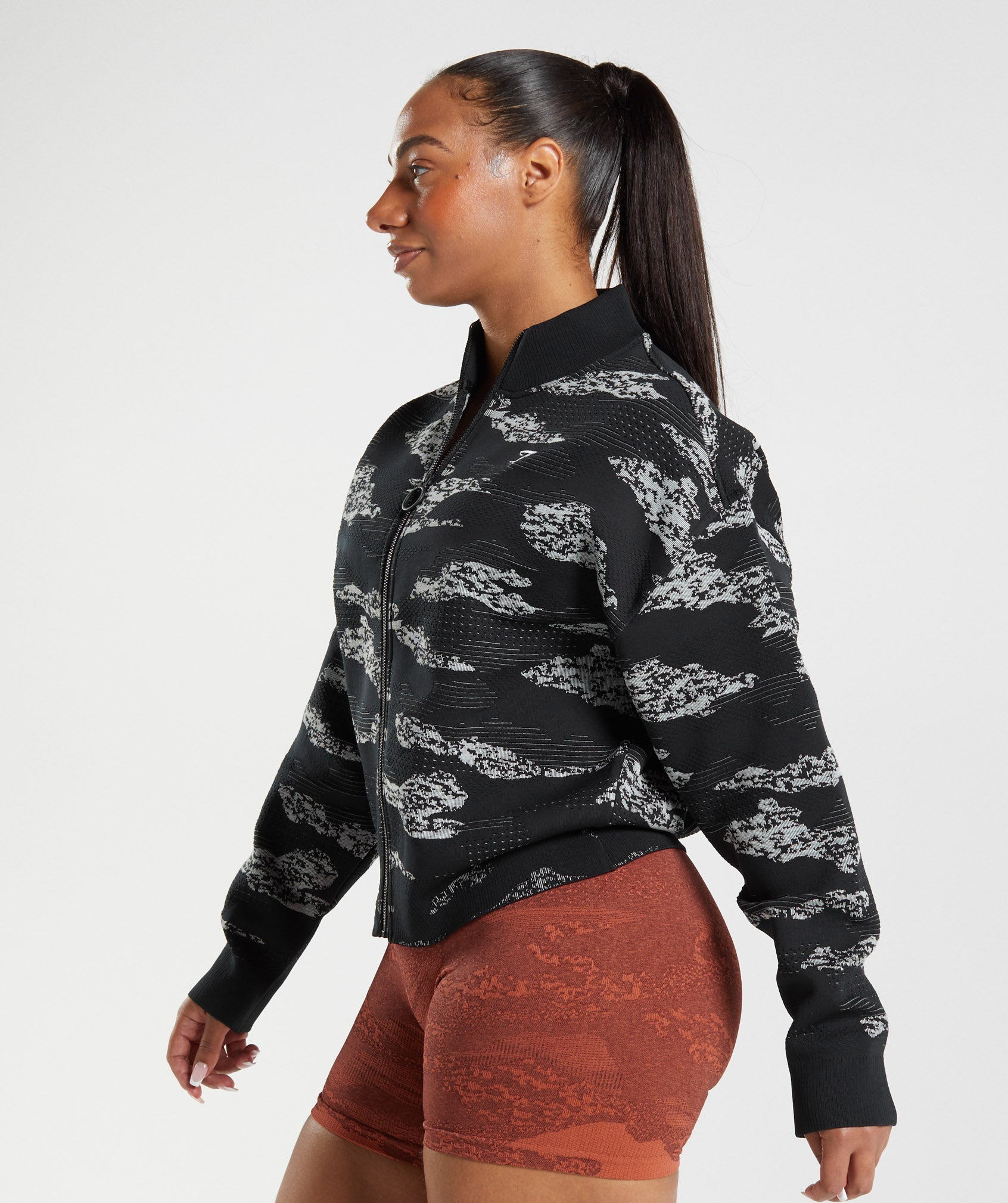 Black / Light Grey Women's Gymshark Adapt Camo Seamless Track Jackets | DWEGYQ-397