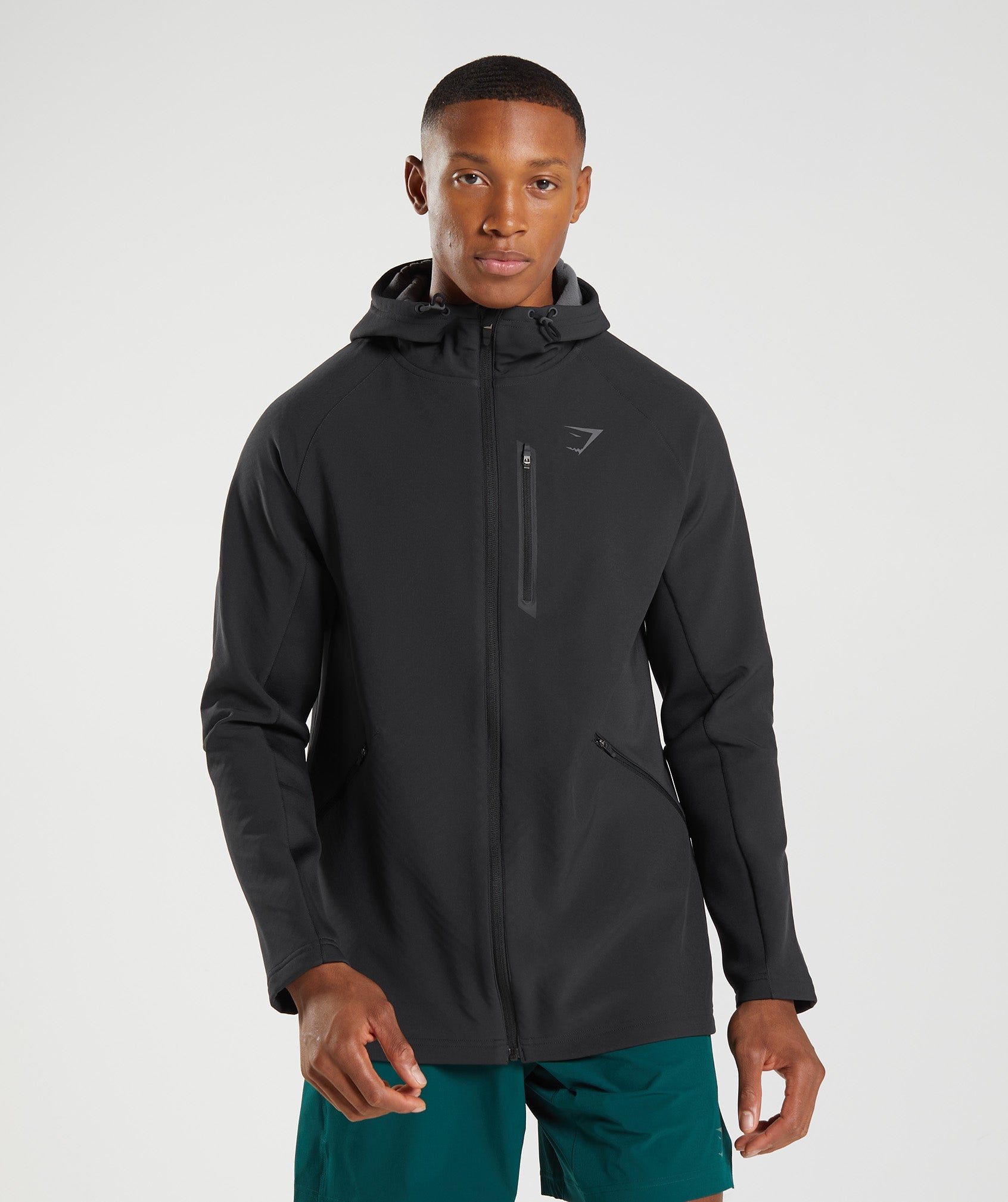 Black Men\'s Gymshark Apex Jackets | QYLJOE-862