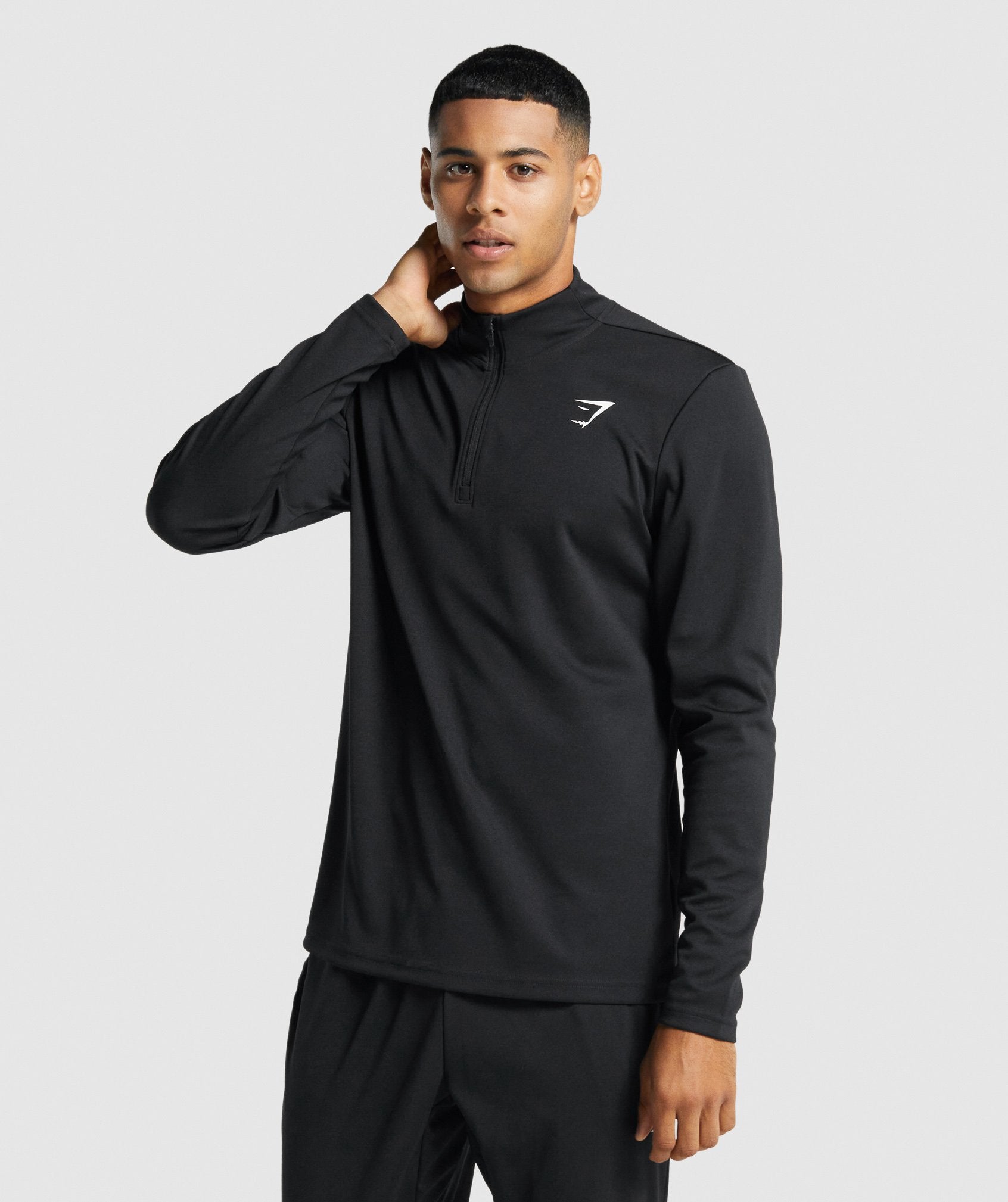 Black Men\'s Gymshark Arrival 1/4 Zip Pullover Sweatshirts | JLVNCT-408