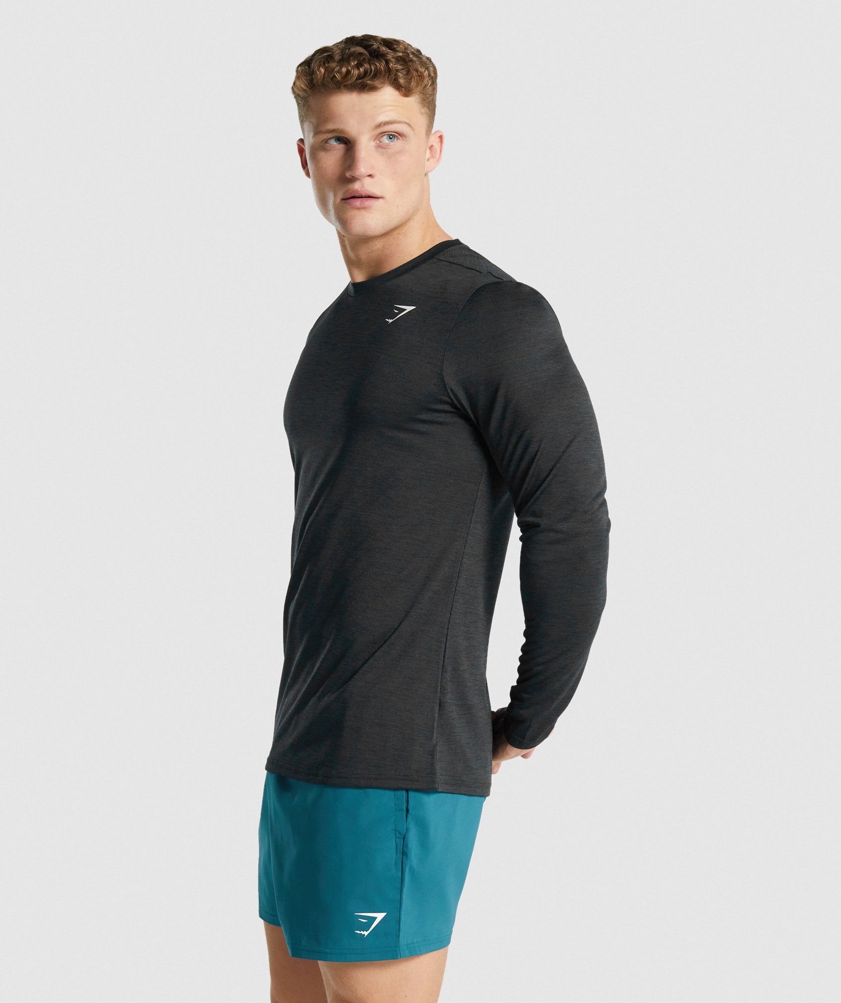 Black Men's Gymshark Arrival Marl Long Sleeve T Shirts | YJMCBZ-269