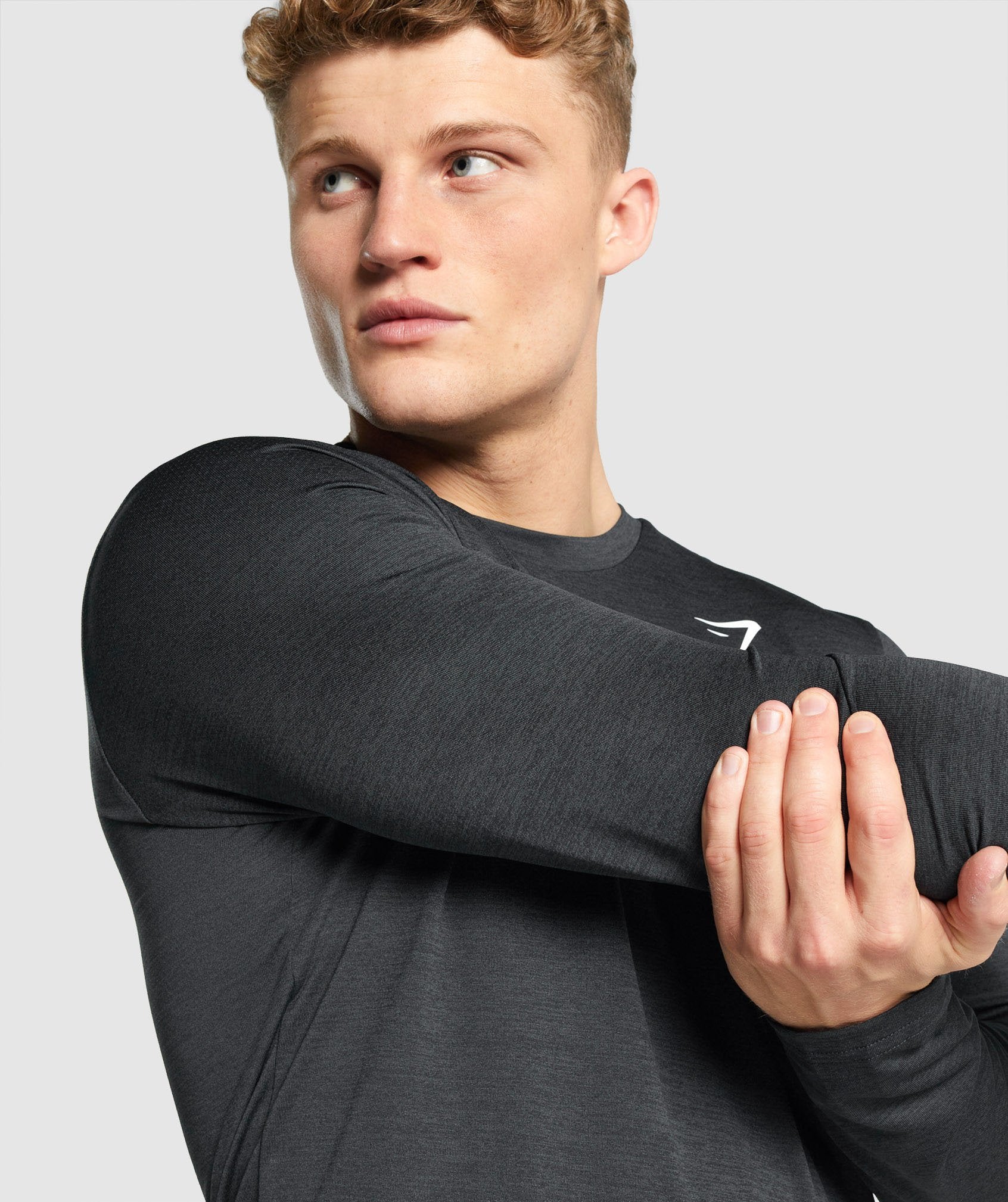 Black Men's Gymshark Arrival Marl Long Sleeve T Shirts | YJMCBZ-269