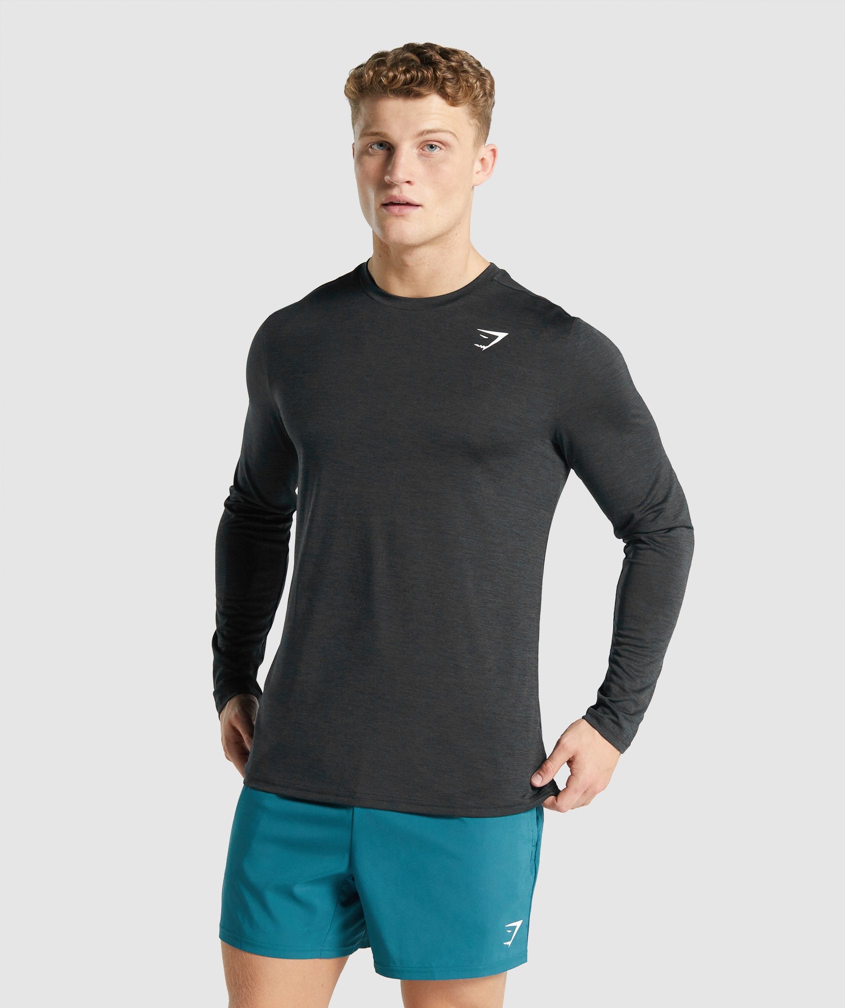 Black Men\'s Gymshark Arrival Marl Long Sleeve T Shirts | YJMCBZ-269