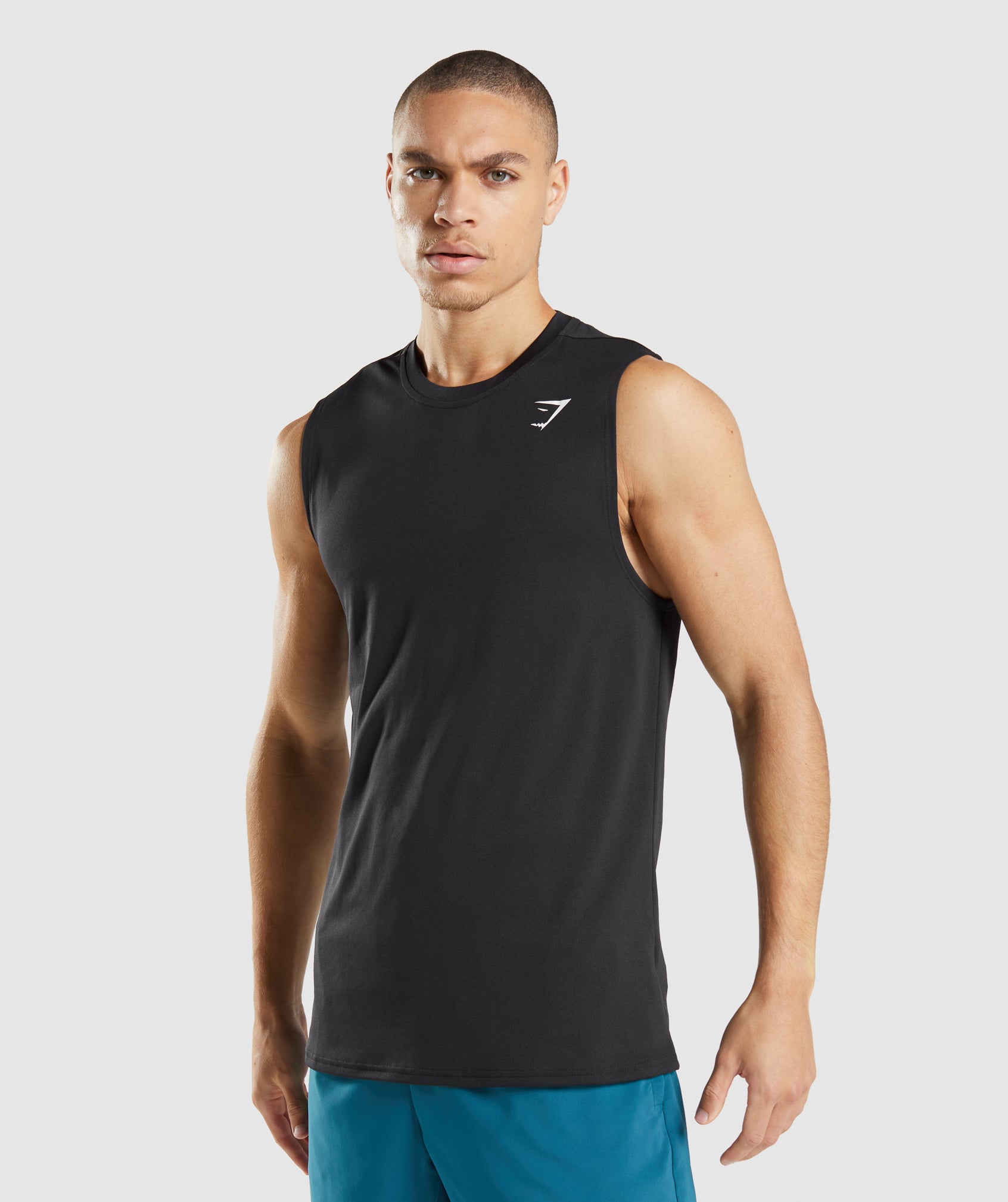 Black Men\'s Gymshark Arrival Sleeveless T Shirts | XFQLCV-413