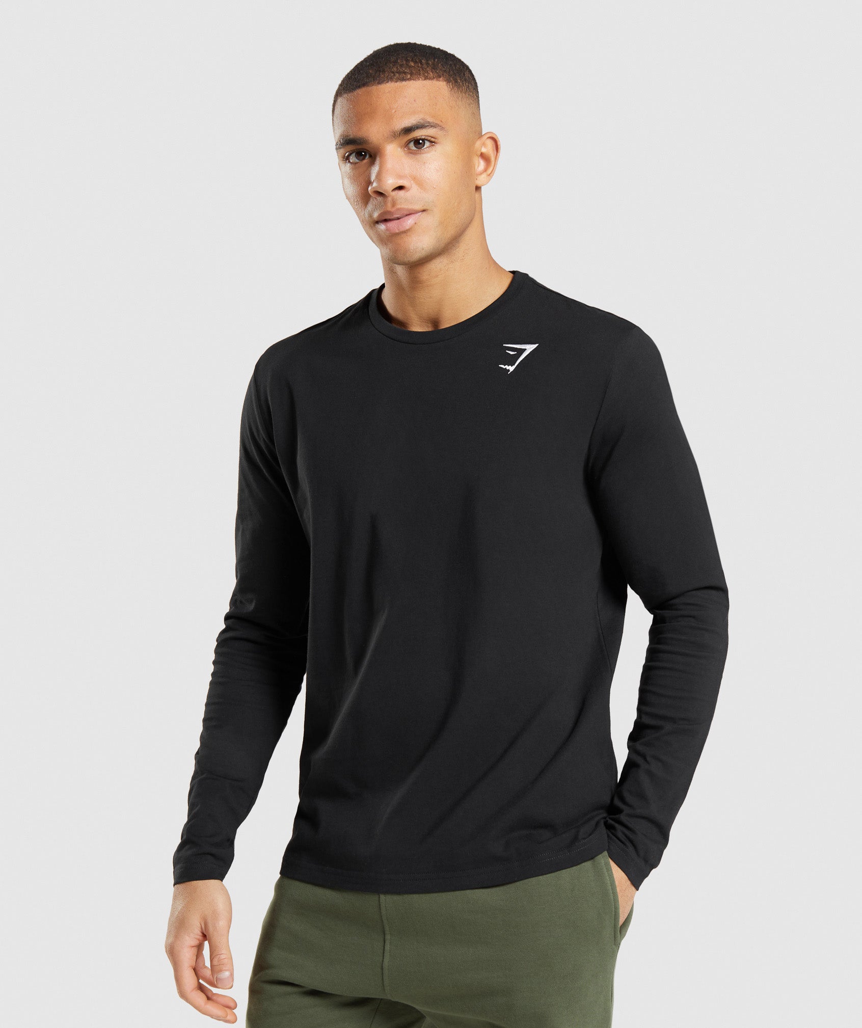 Black Men\'s Gymshark Crest Long Sleeve T Shirts | ZRTPEJ-756