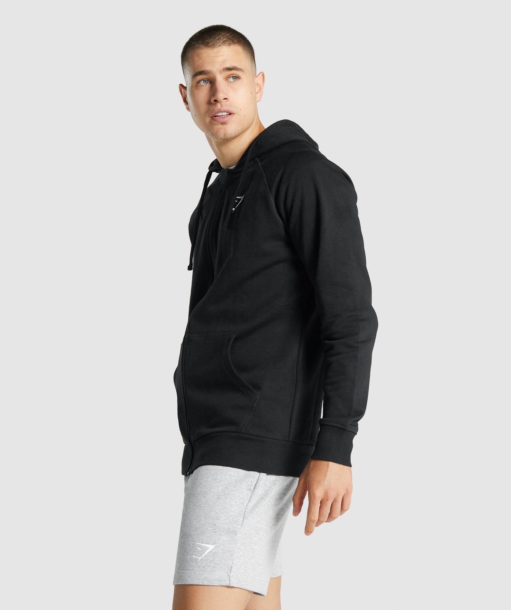 Black Men's Gymshark Crest Zip Up Hoodie | HDVQGL-794