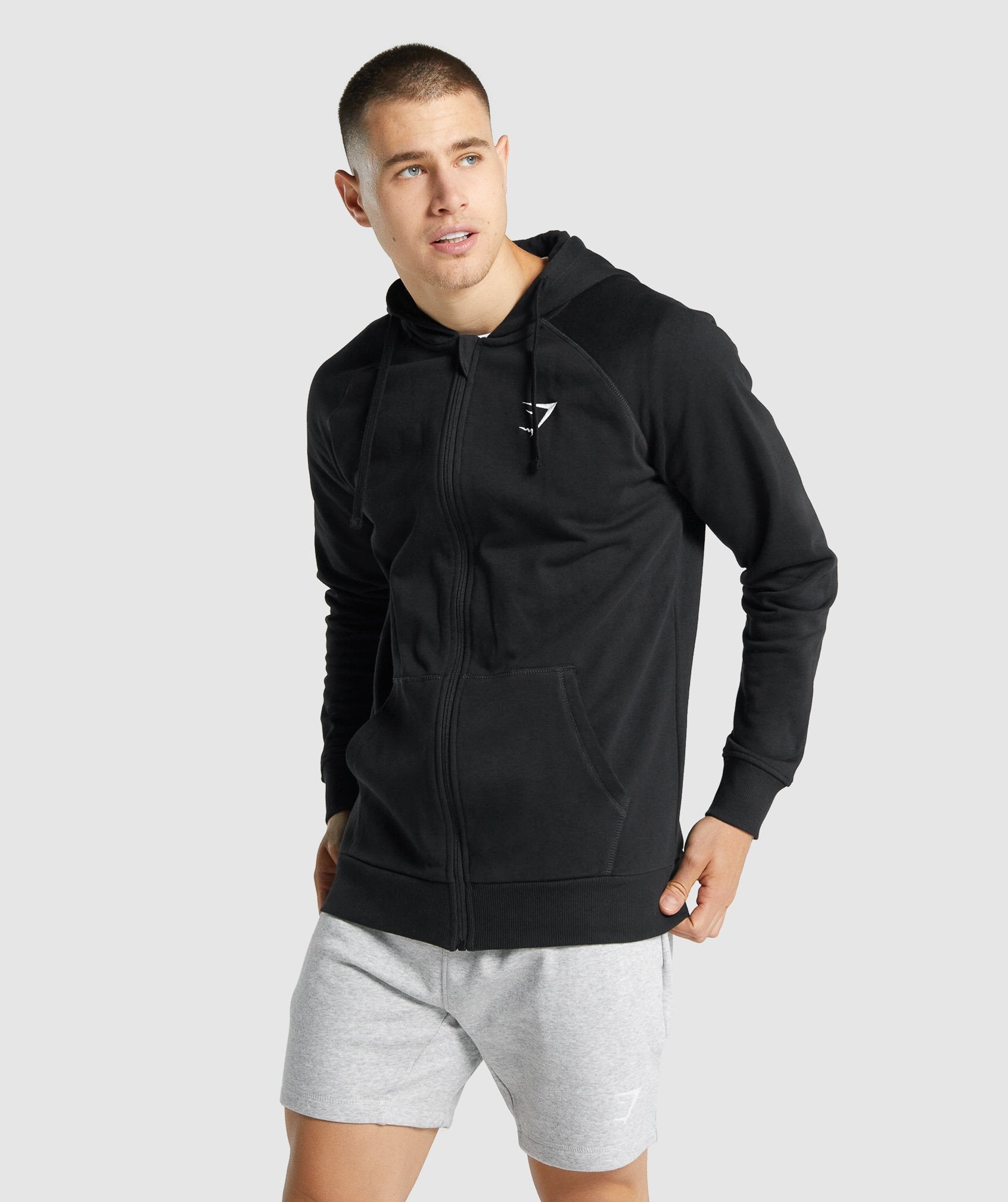 Black Men\'s Gymshark Crest Zip Up Hoodie | HDVQGL-794