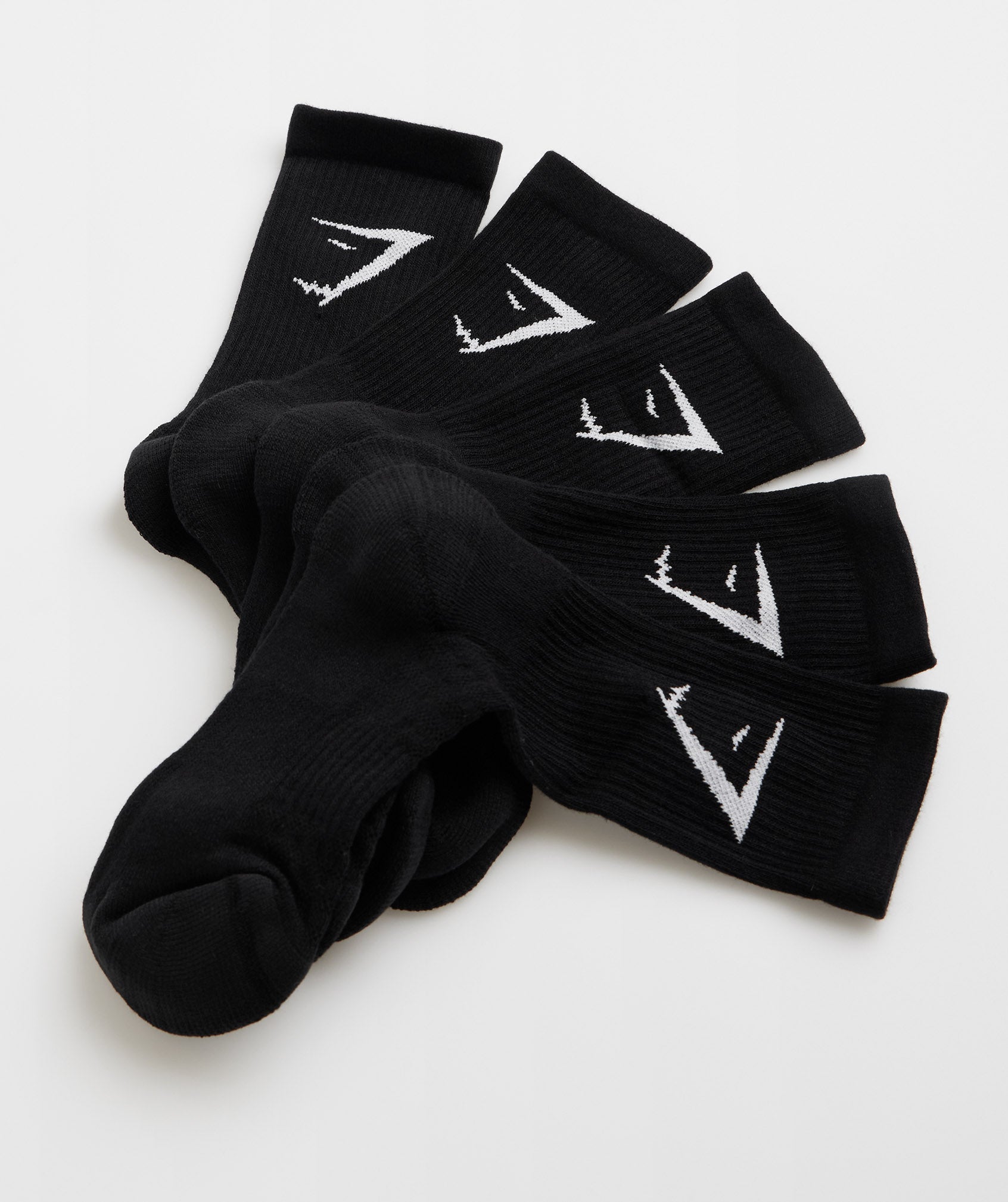 Black Men\'s Gymshark Crew 5pk Socks | NKDUQW-945