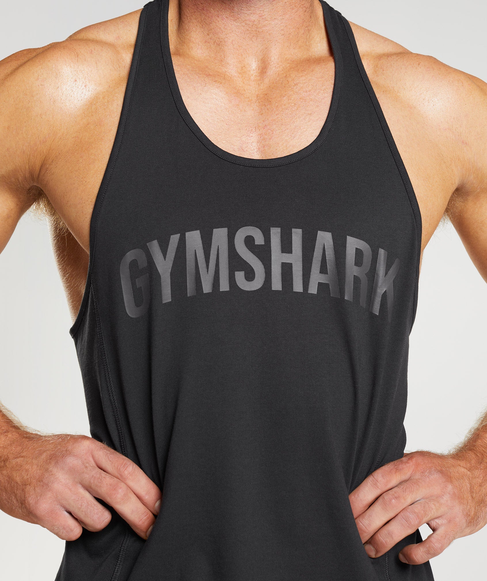 Black Men's Gymshark Power Stringer Vest | JEDPNX-850