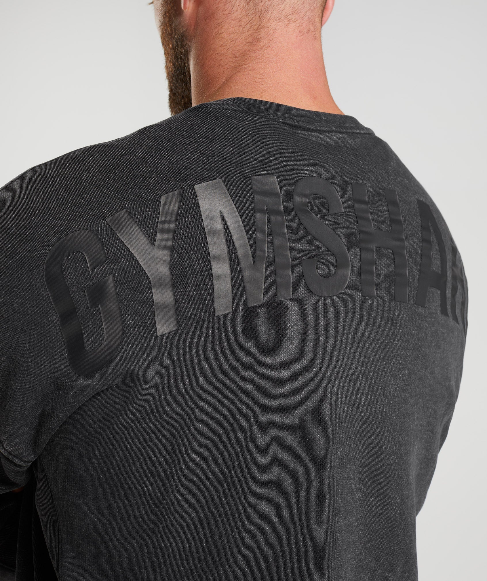 Black Men's Gymshark Power Washed Crew Tops | BDATMX-028