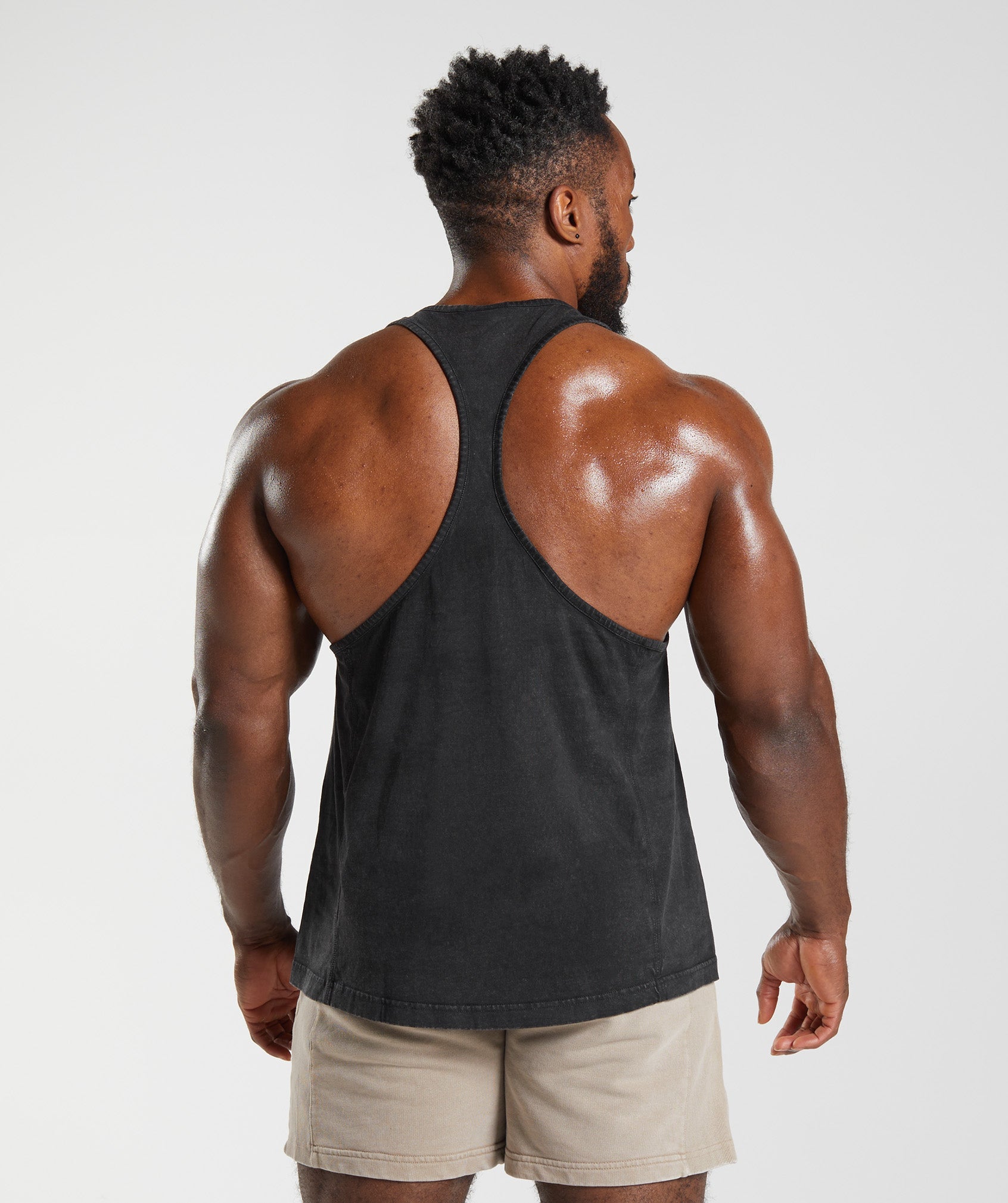 Black Men's Gymshark Power Washed Stringer Vest | LVEKDN-930