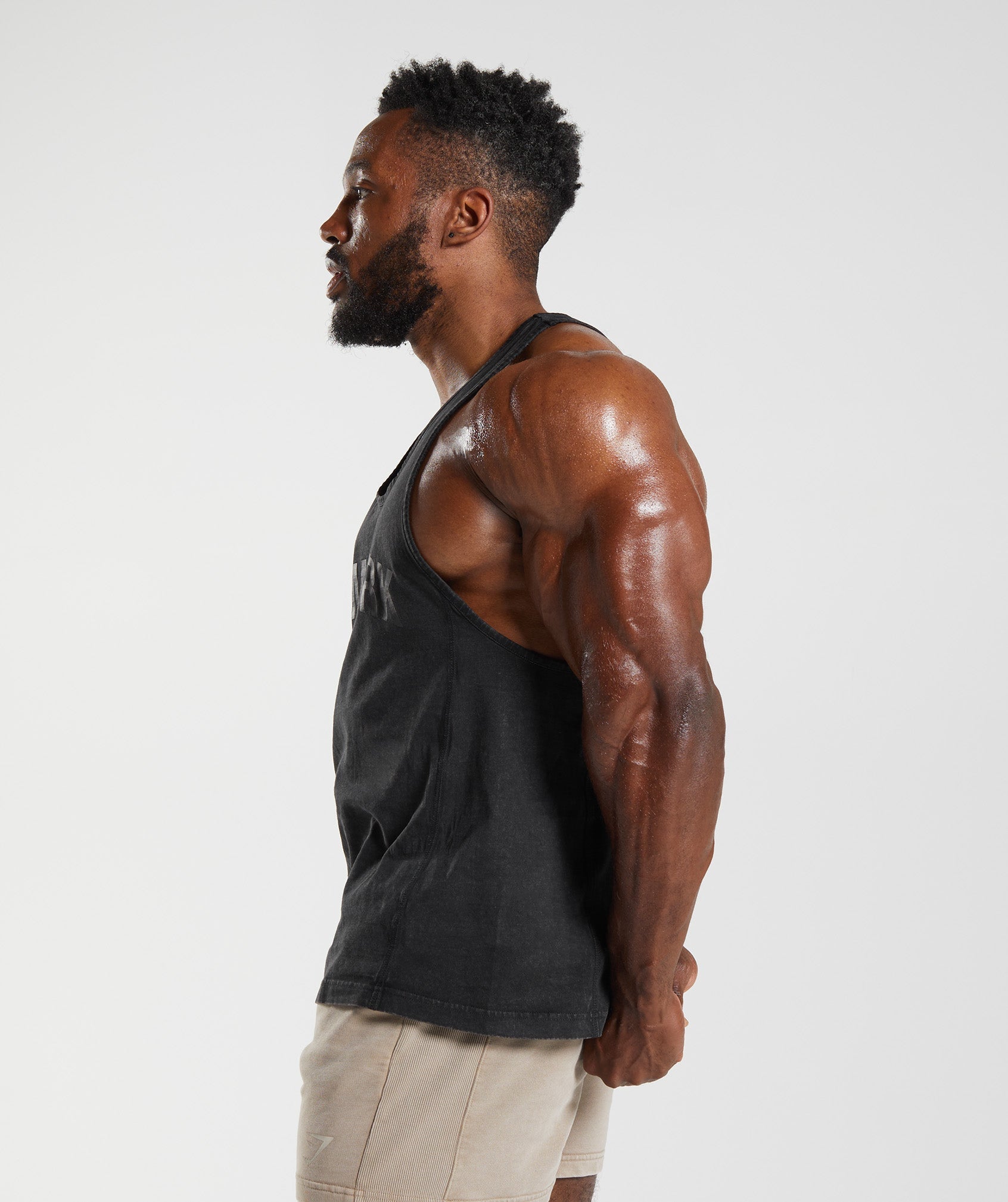 Black Men's Gymshark Power Washed Stringer Vest | LVEKDN-930