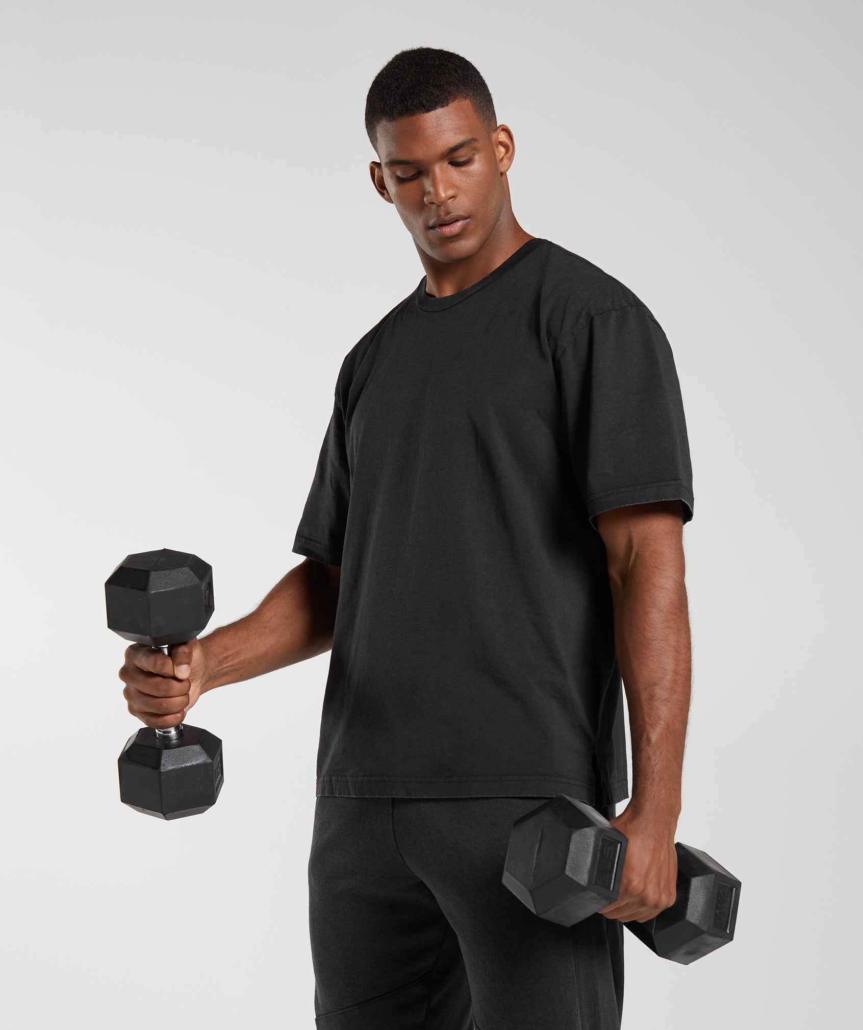 Black Men's Gymshark Power Washed T Shirts | GZRTVE-647