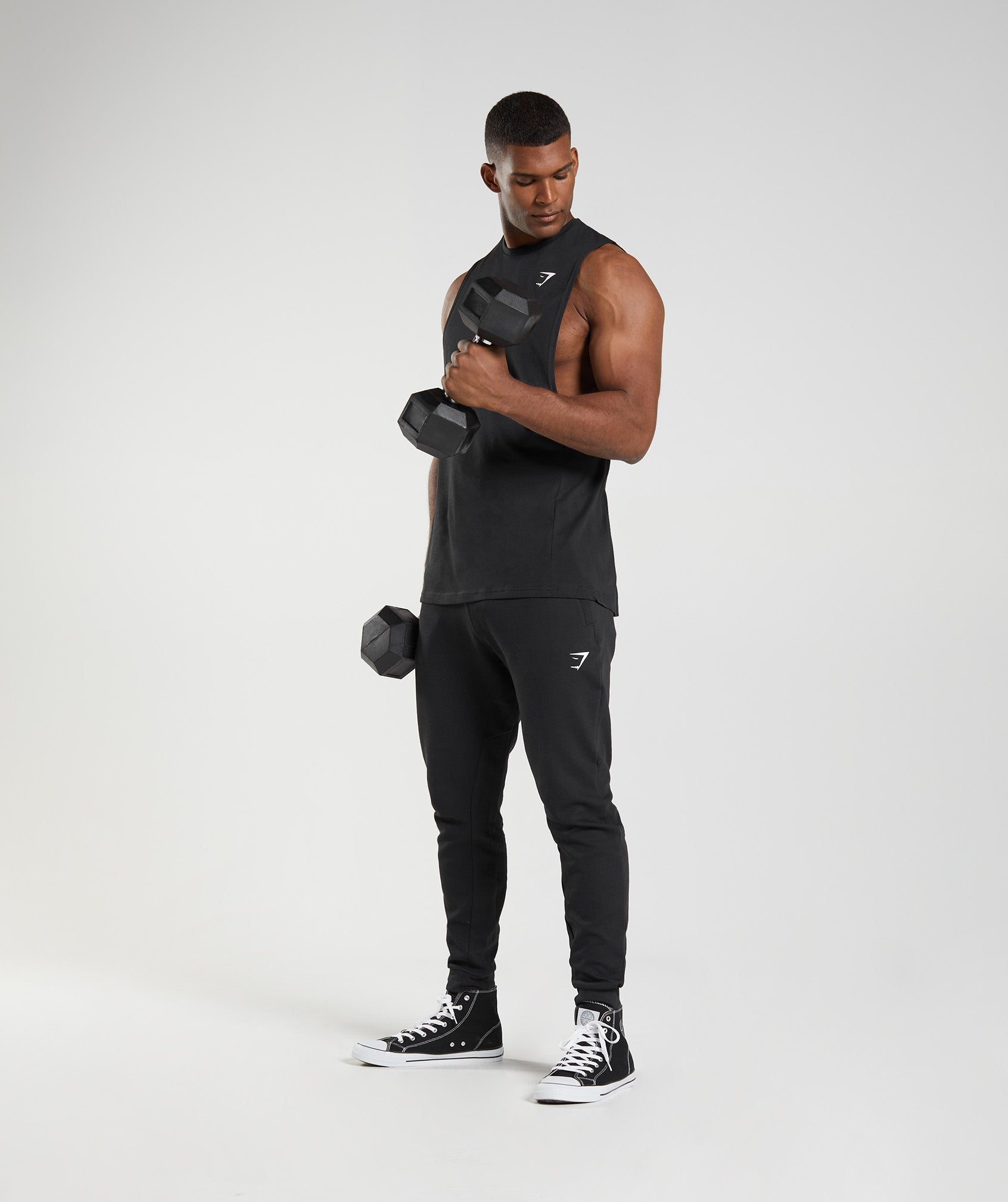 Black Men's Gymshark React Drop Arm Tanks | ZYWFLE-346