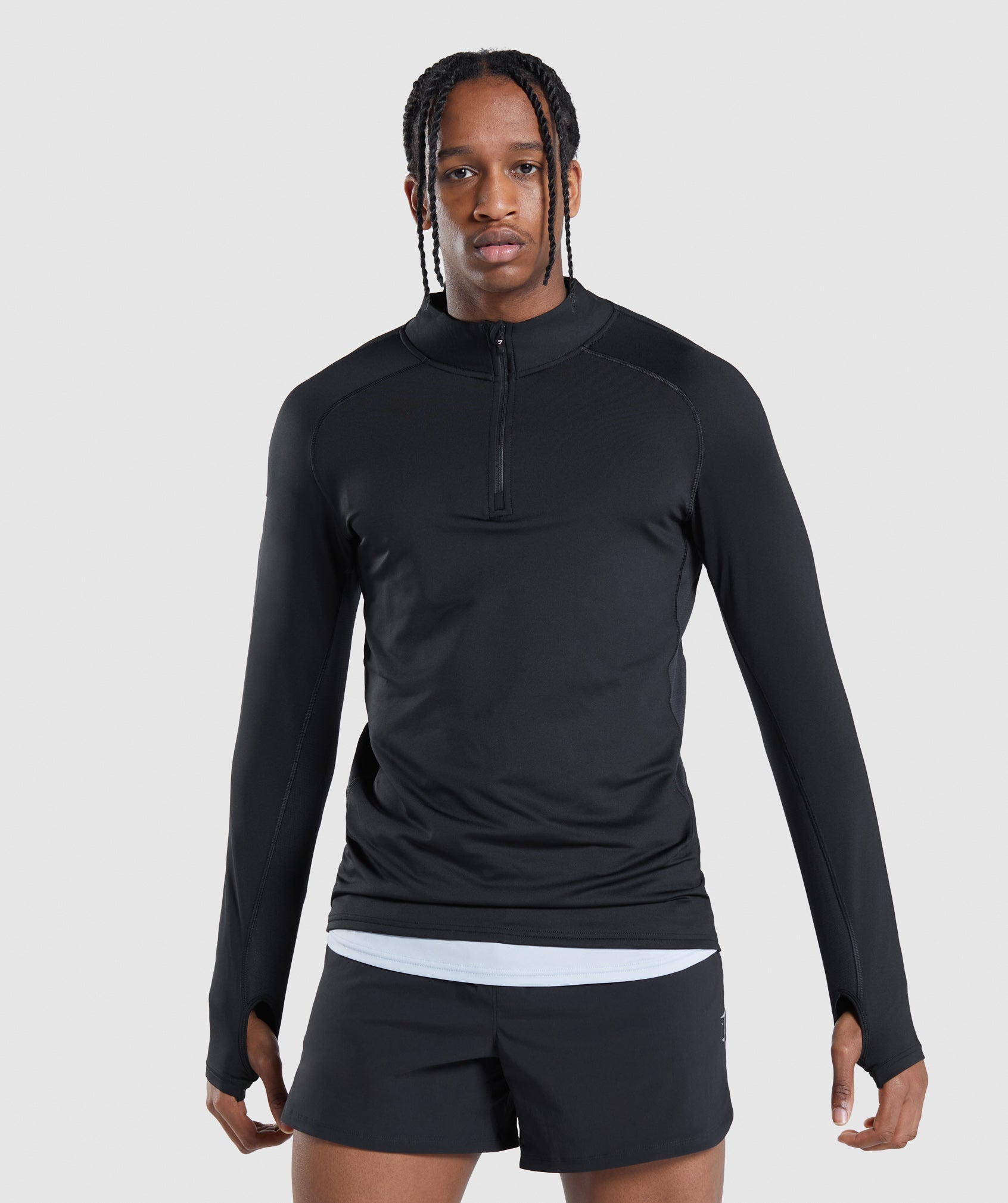 Black Men's Gymshark Speed Evolve 1/4 Zip Tops | FIJBRV-380