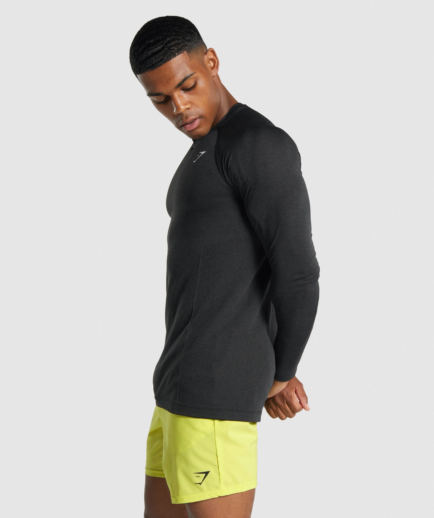 Black Men's Gymshark Vital Light Seamless Long Sleeve T Shirts | OFLZHB-348