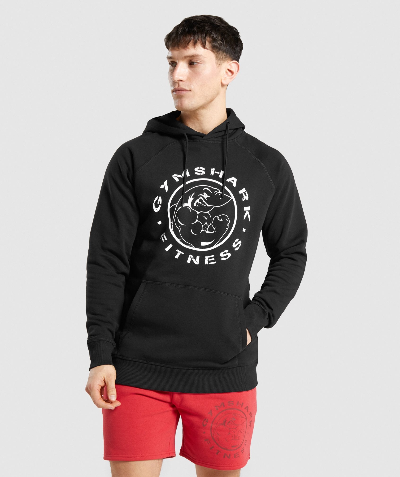 Black / White Men\'s Gymshark Legacy Hoodie | PFTMYH-978