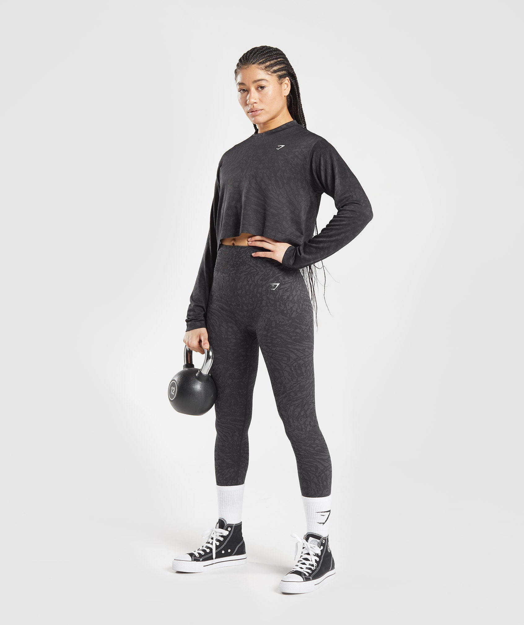 Black Women's Gymshark Adapt Animal Seamless Long Sleeve Tops | LIYVFQ-745