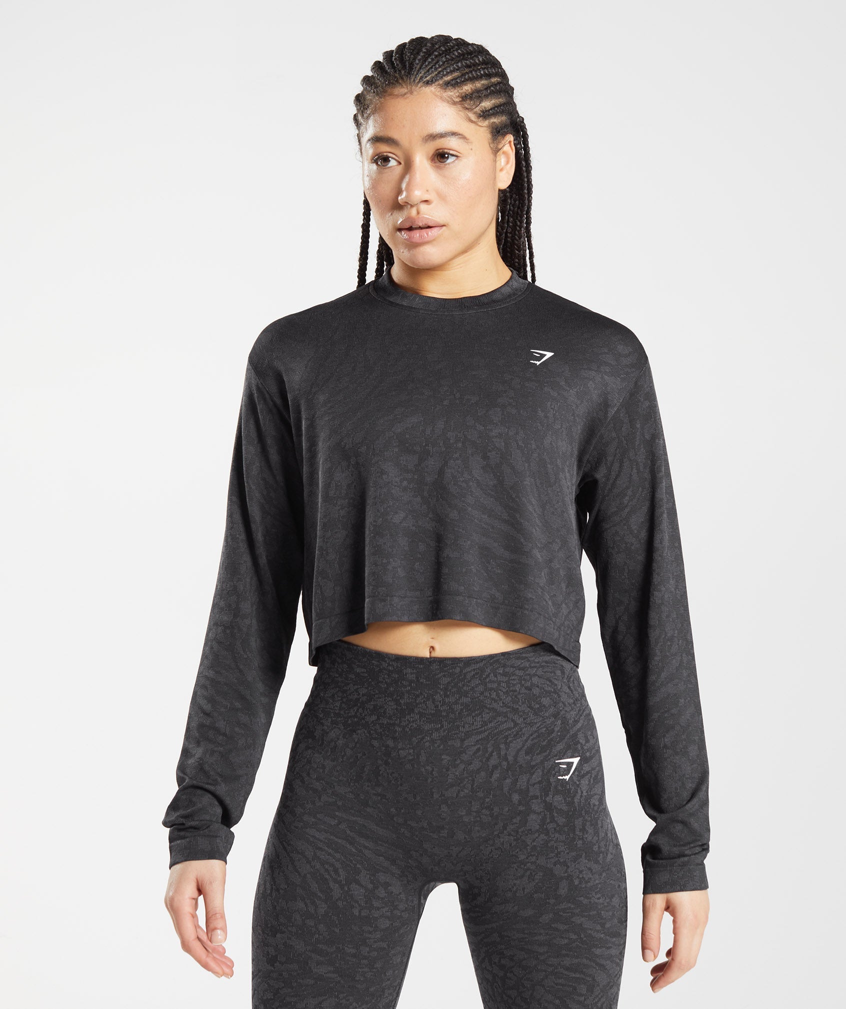 Black Women\'s Gymshark Adapt Animal Seamless Long Sleeve Tops | LIYVFQ-745