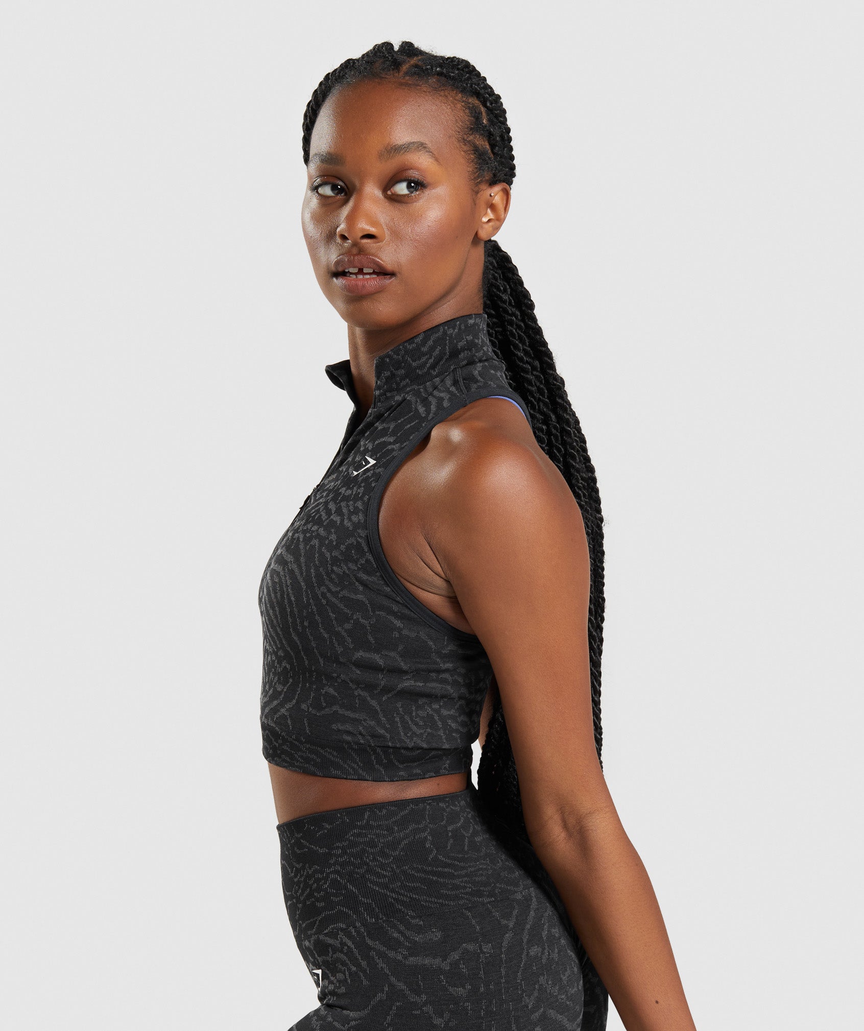 Black Women's Gymshark Adapt Animal Seamless Crop 1/2 Zip Tanks | TNMUJV-147