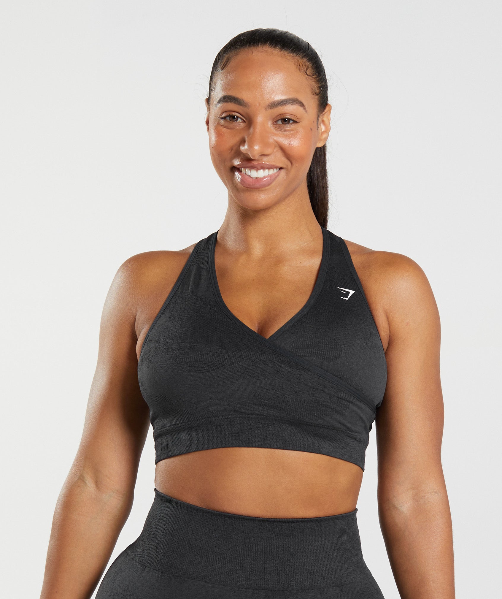 Black Women\'s Gymshark Adapt Camo Seamless Sports Bra | GAMCTP-560