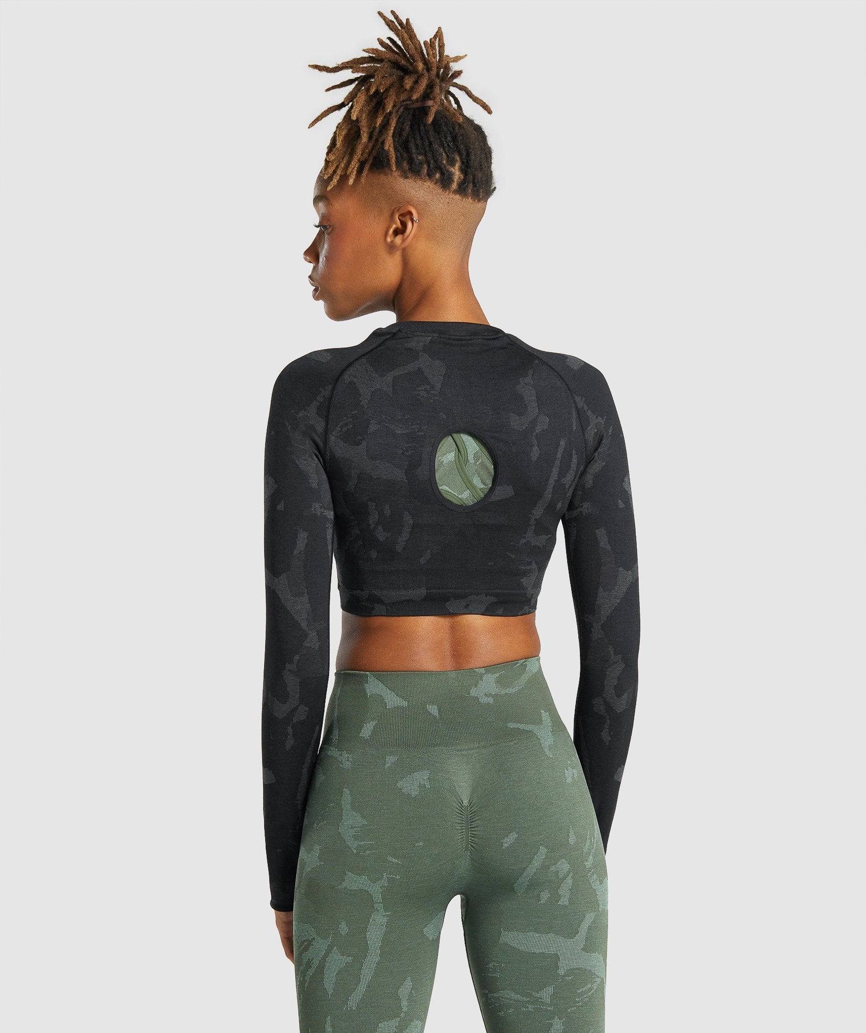 Black Women's Gymshark Adapt Camo Seamless Long Sleeve Crop Tops | PBMWLY-469