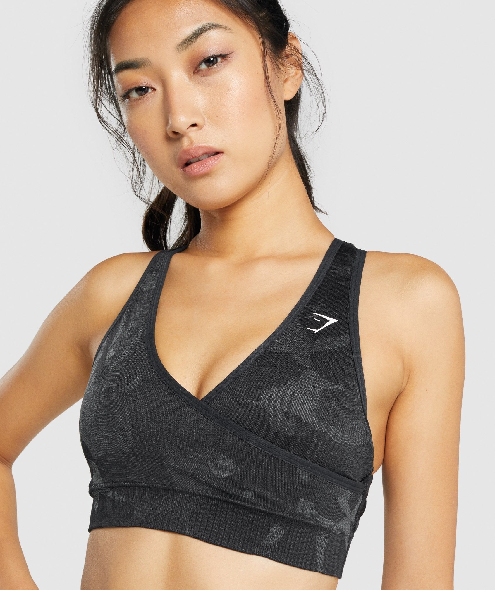 Black Women's Gymshark Adapt Camo Seamless Sports Bra | PWXVHQ-876