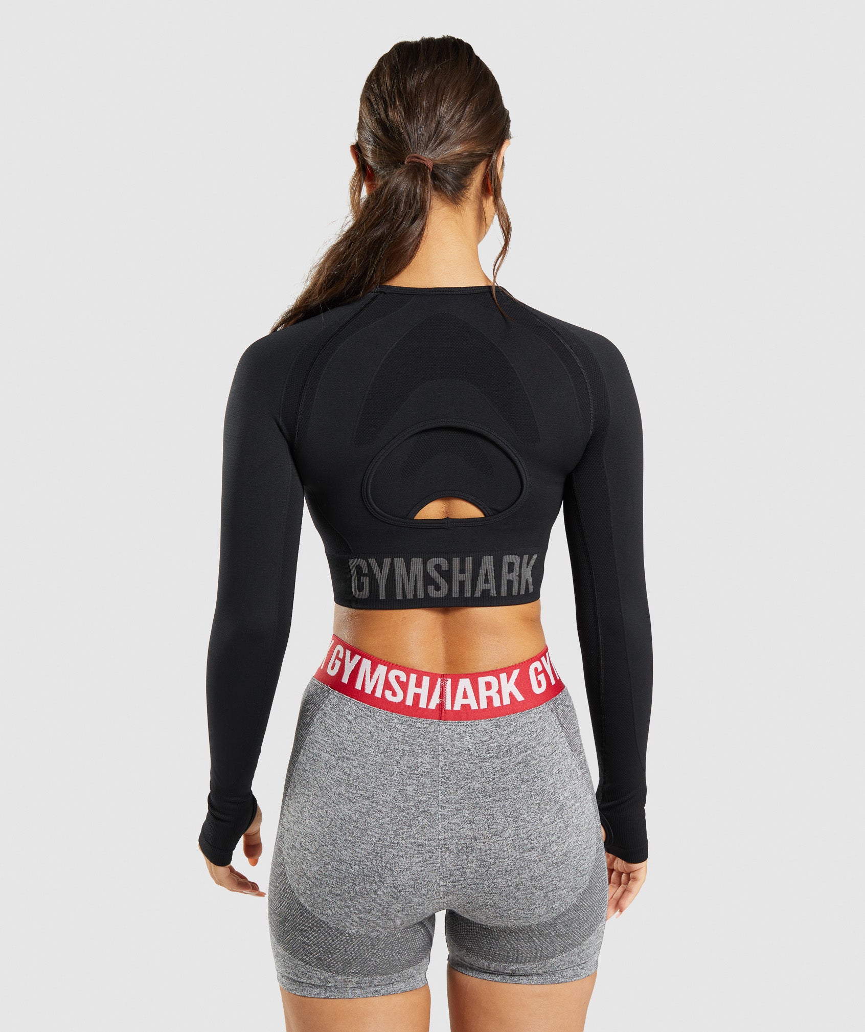 Black Women's Gymshark Flex Sports Long Sleeve Crop Tops | CUTPZX-531