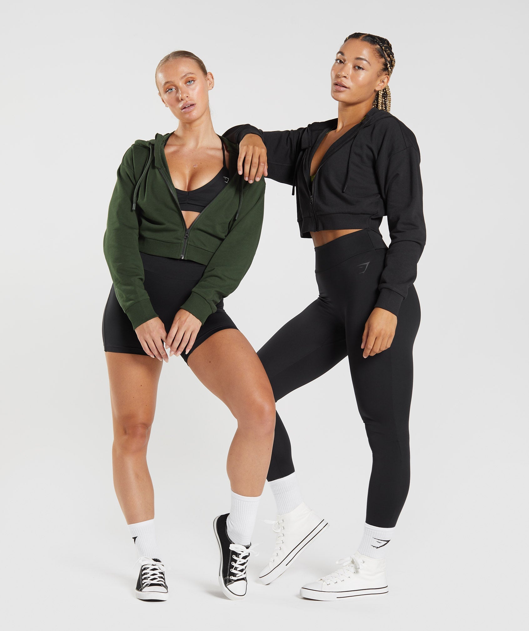 Black Women's Gymshark GS Power Cropped Zip Hoodie | CEXOGD-257