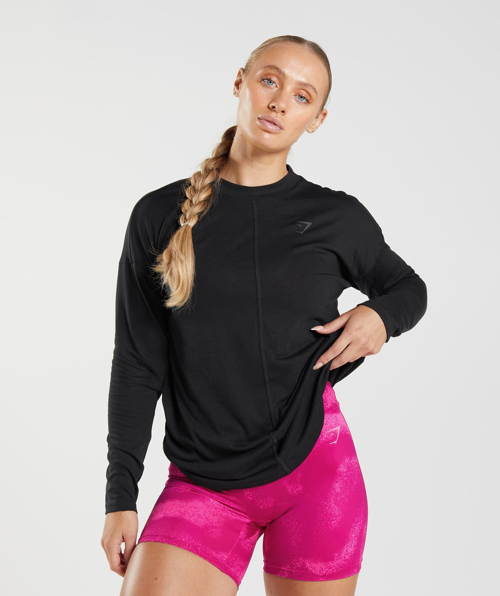 Black Women\'s Gymshark GS Power Long Sleeve T Shirts | LOHXSE-974