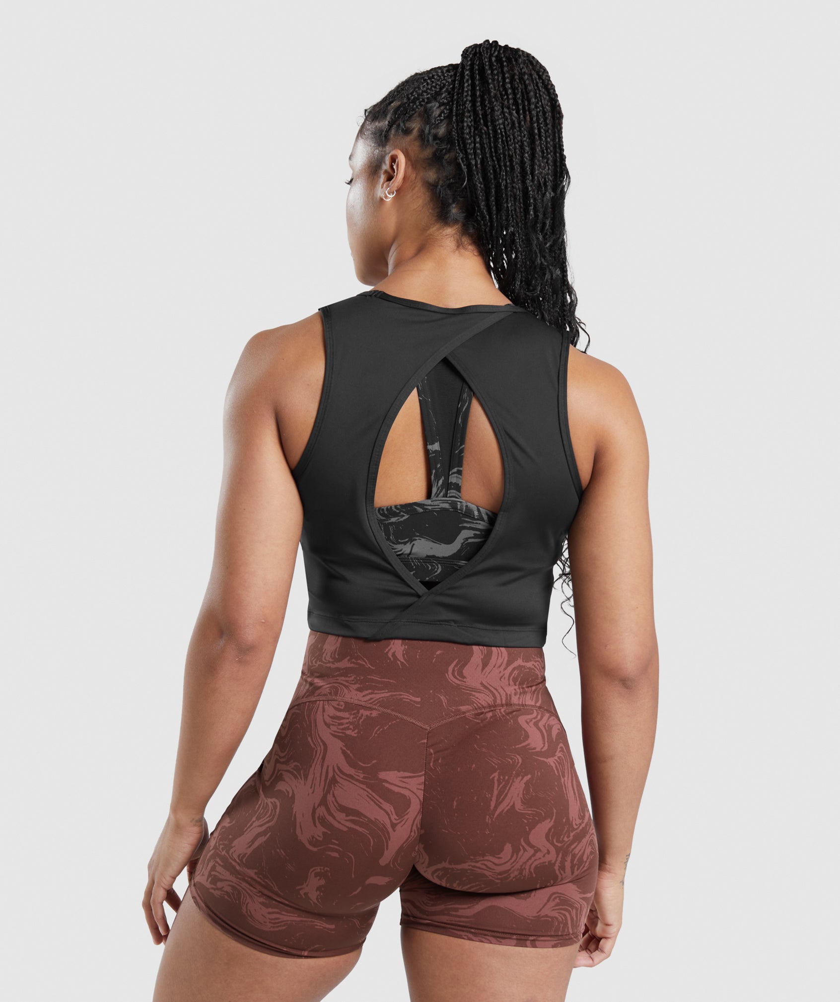 Black Women\'s Gymshark GS Power Open Back Cropped Tanks | GQOHYF-305