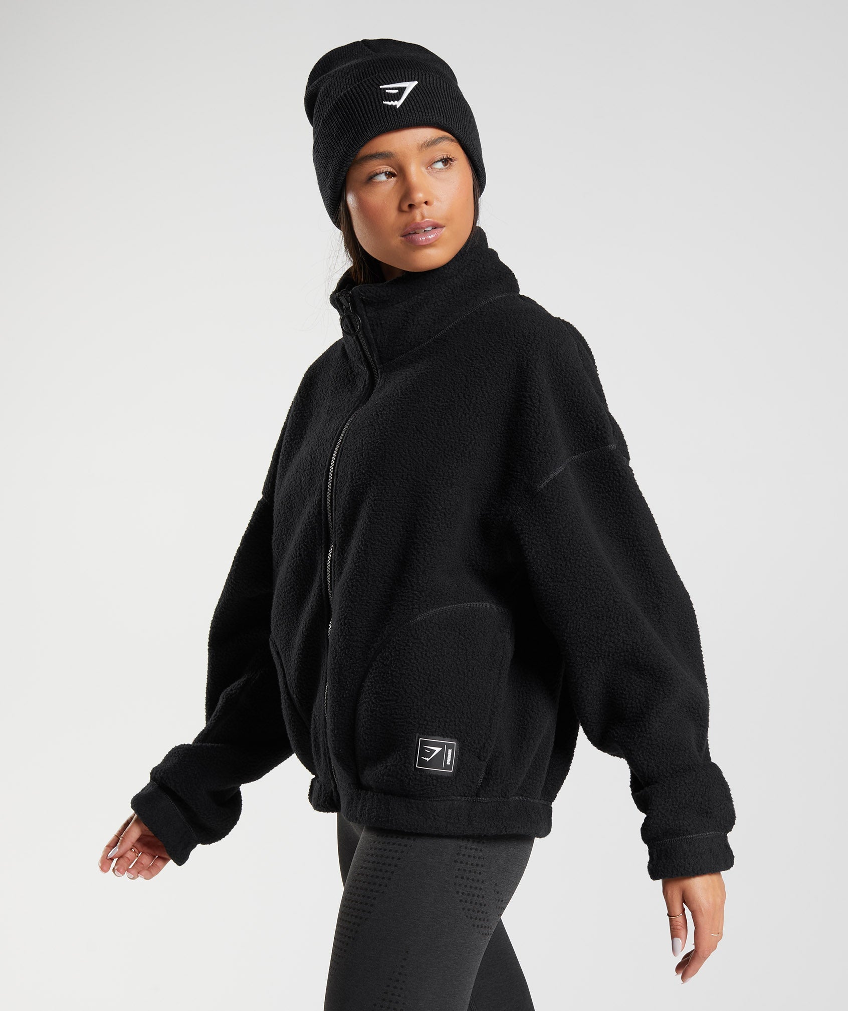 Black Women's Gymshark Sherpa Jackets | QSPOHI-740