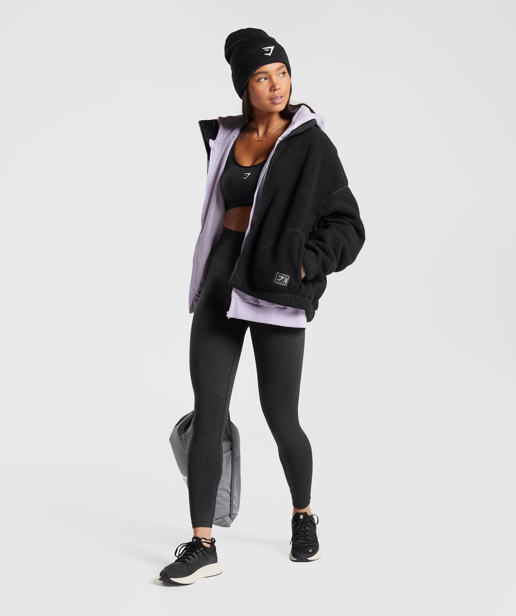 Black Women's Gymshark Sherpa Jackets | QSPOHI-740