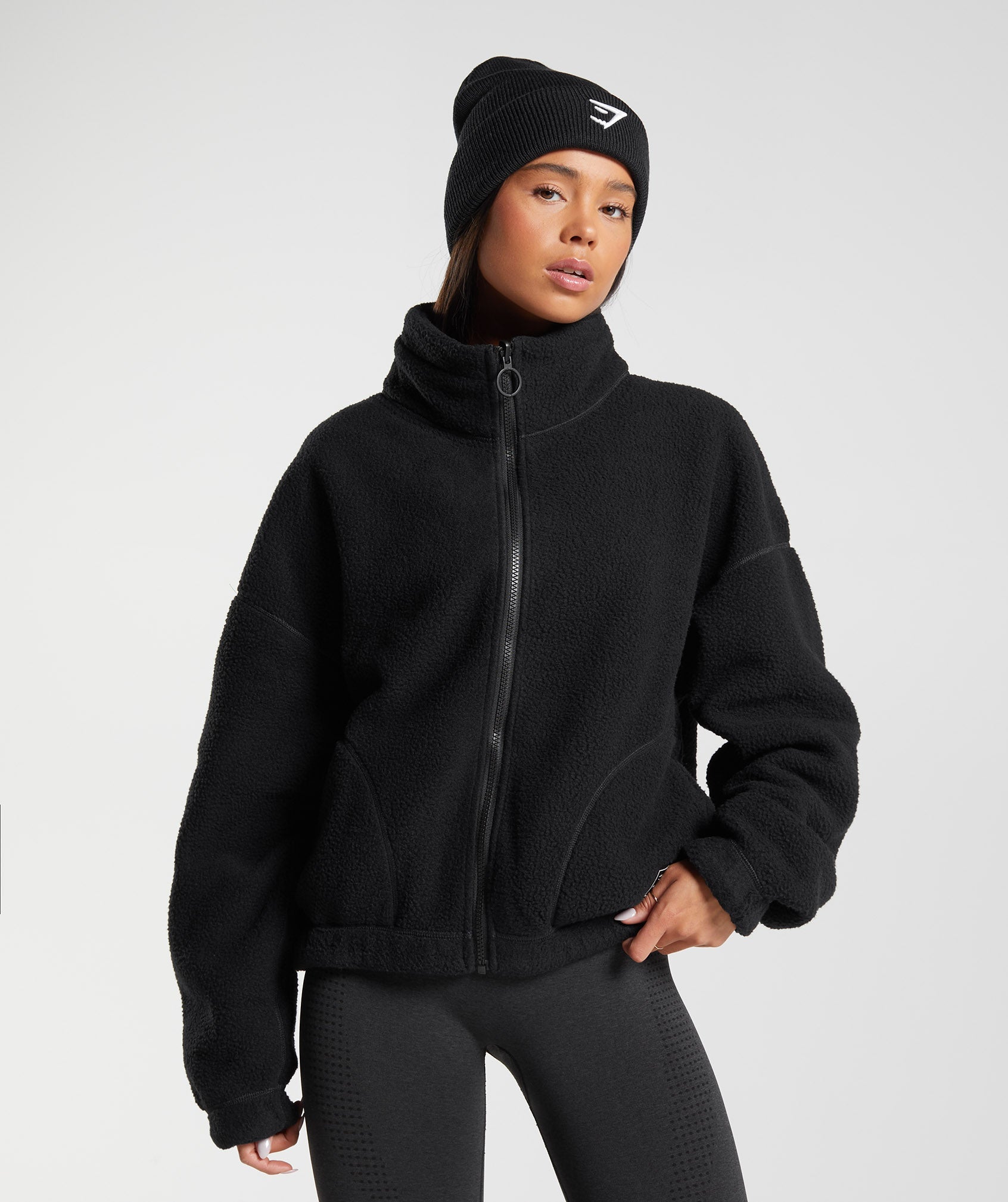 Black Women\'s Gymshark Sherpa Jackets | QSPOHI-740