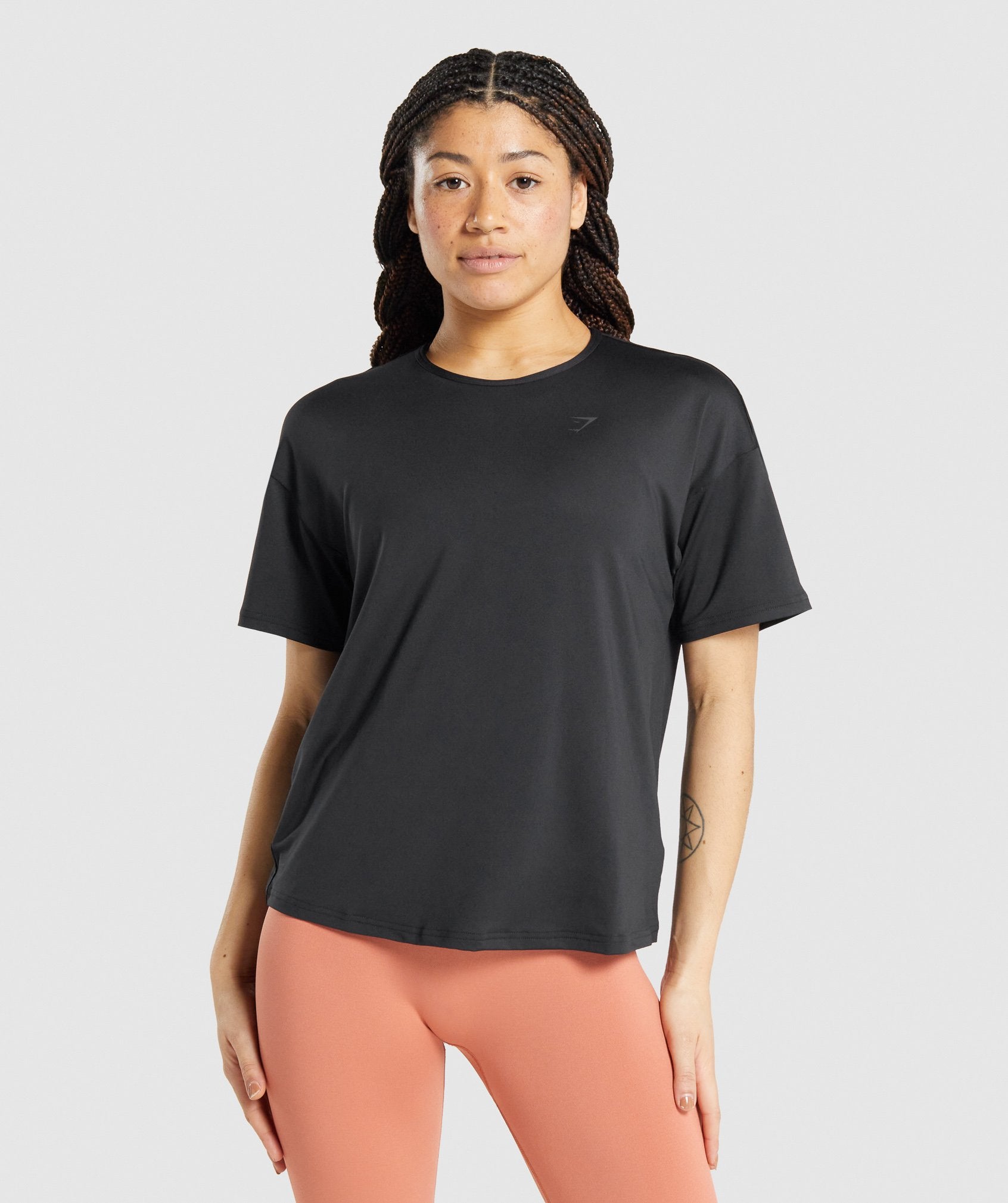 Black Women's Gymshark Studio T Shirts | VKMAZT-139