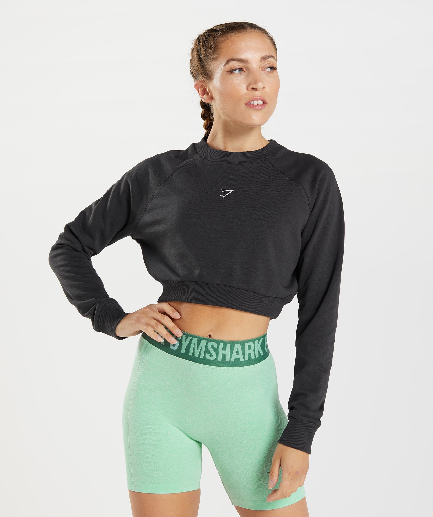 Black Women\'s Gymshark Training Cropped Sweaters | YZXBQP-214