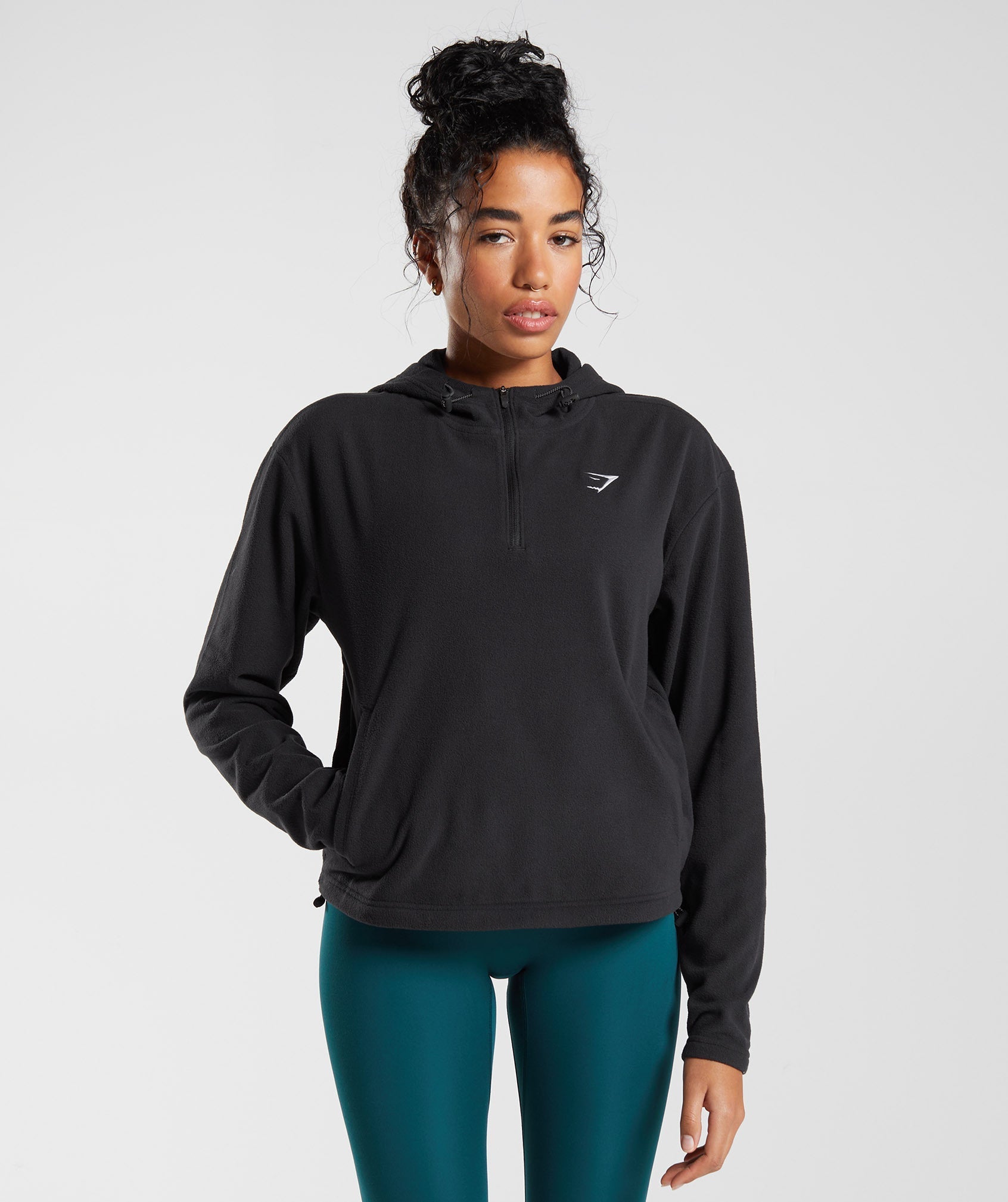 Black Women\'s Gymshark Training Fleece 1/4 Zip Hoodie | HDVIQR-307