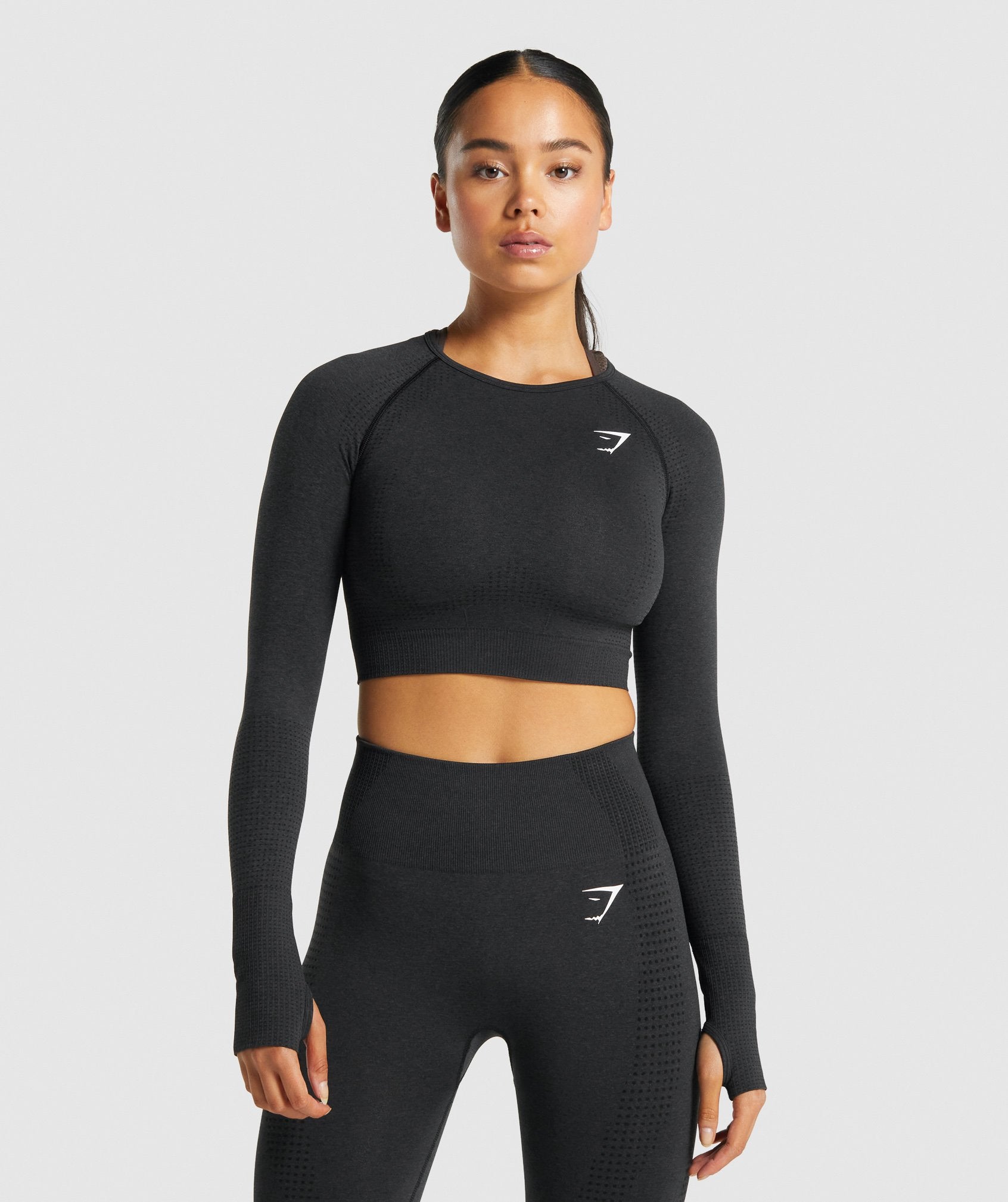 Black Women\'s Gymshark Vital Seamless 2.0 Long Sleeve Crop Tops | ZWTYNG-230