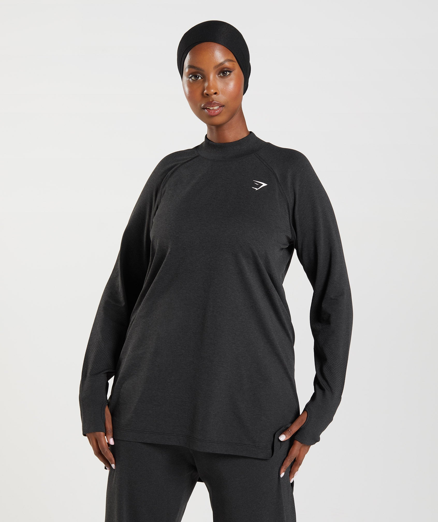 Black Women\'s Gymshark Vital Seamless Long Line Tops | PJXOUS-629