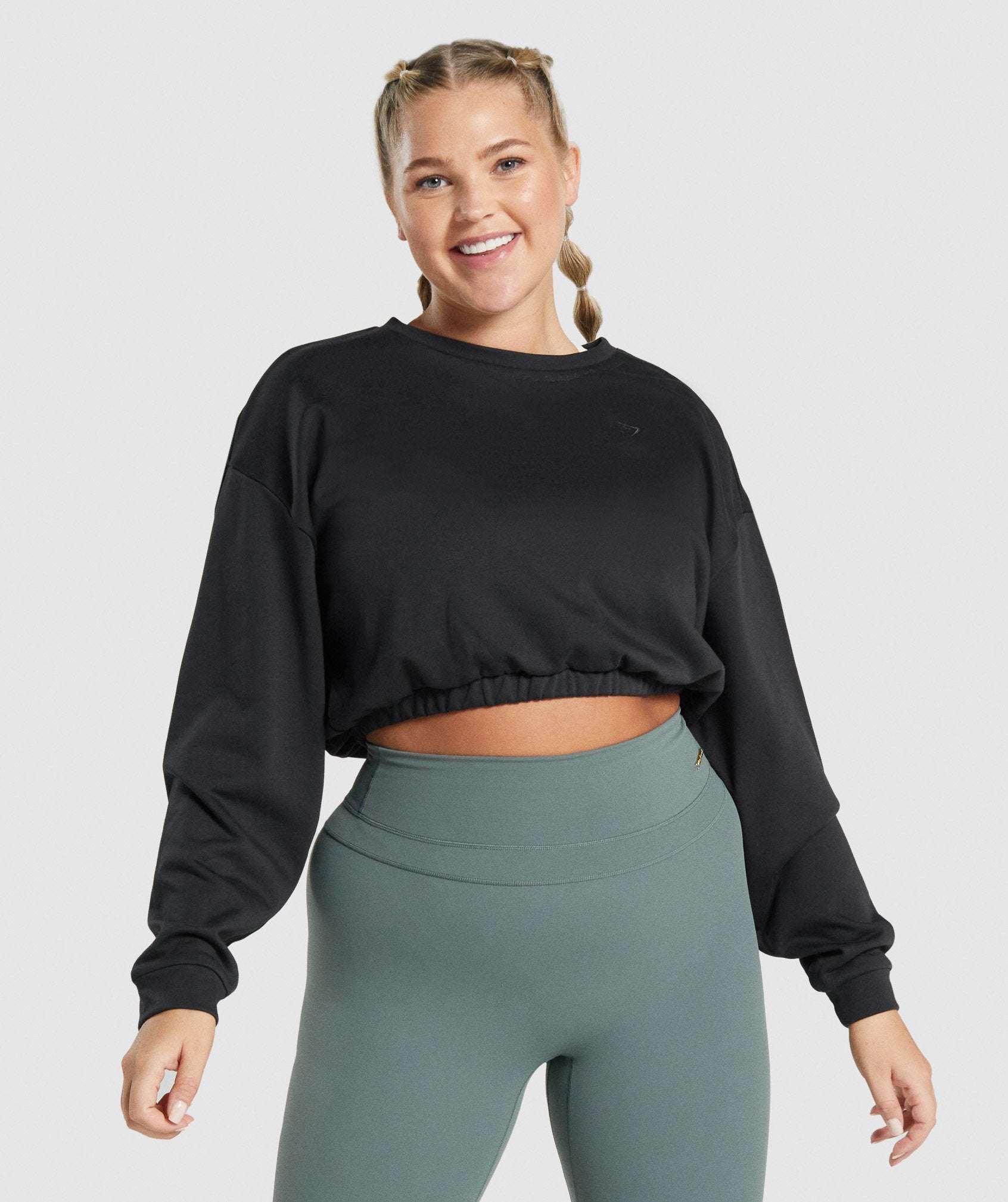 Black Women\'s Gymshark Whitney Cropped Pullover Hoodie | CUQLTF-470