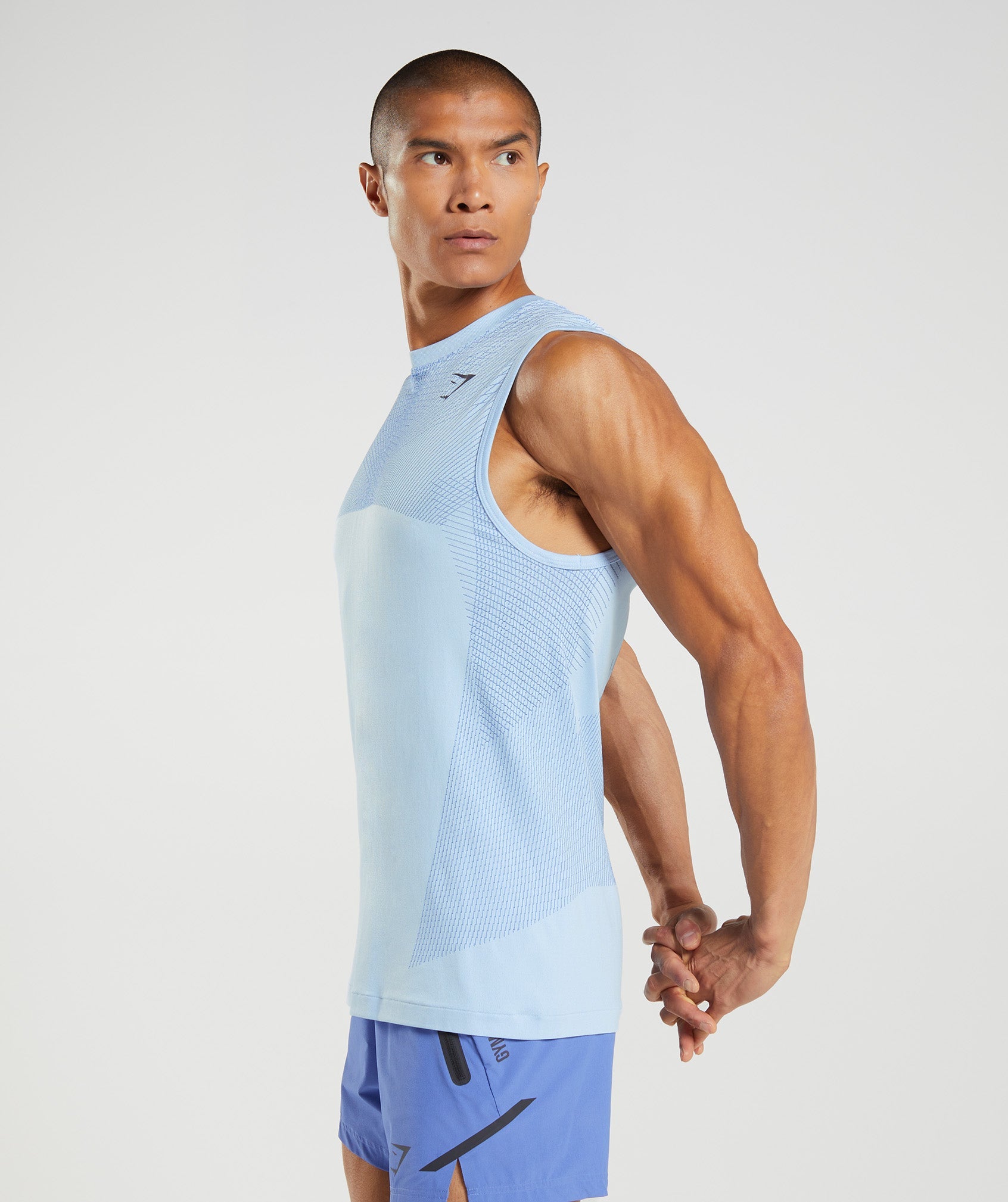 Blue Men's Gymshark Apex Seamless Tanks | DUWOAL-491