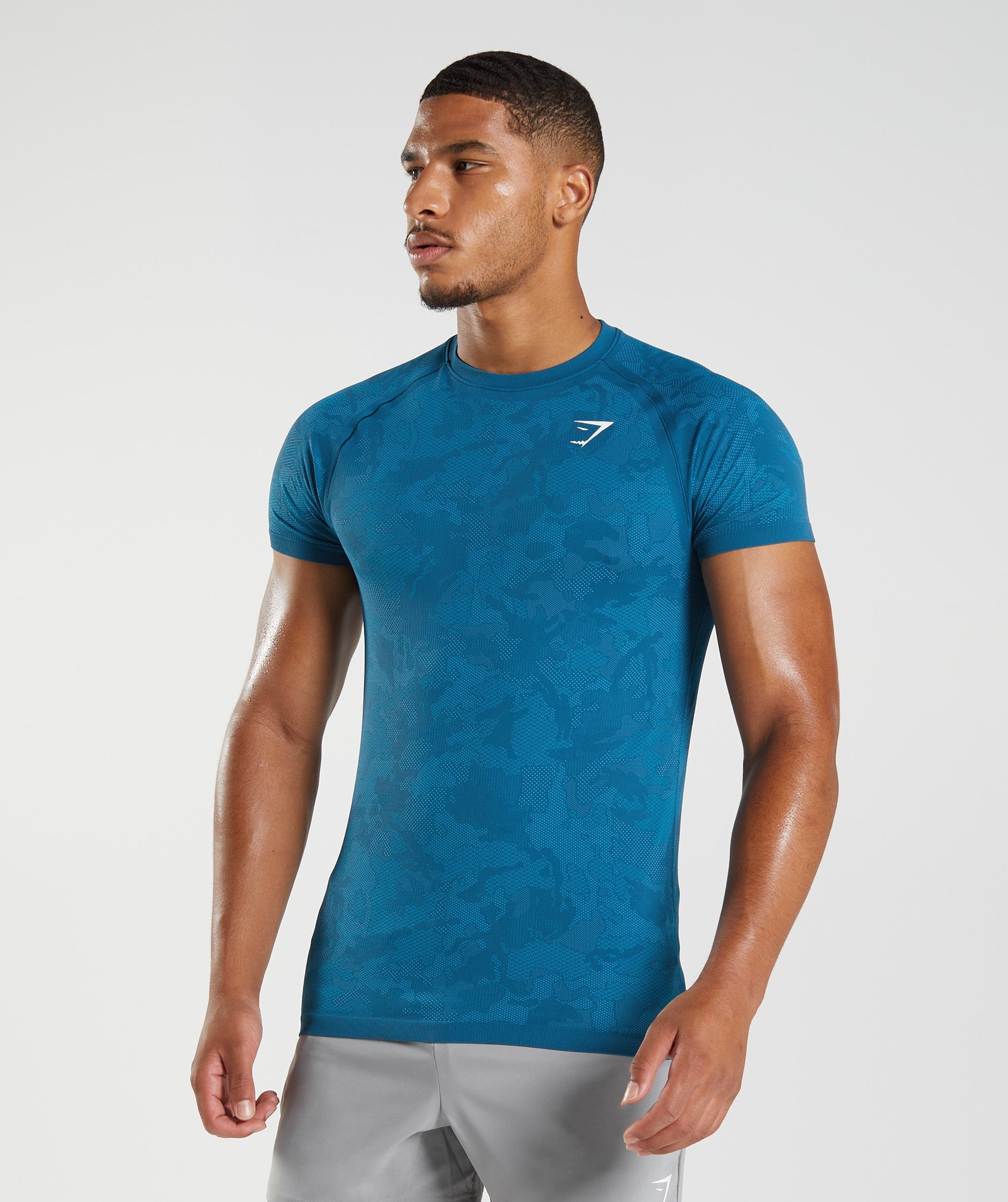 Blue Men\'s Gymshark Geo Seamless T Shirts | SHRVTB-743