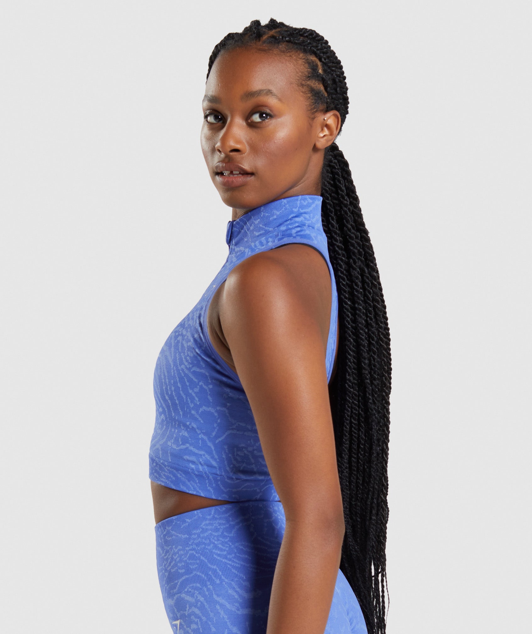 Blue Women's Gymshark Adapt Animal Seamless Crop 1/2 Zip Tanks | JPTKZN-327