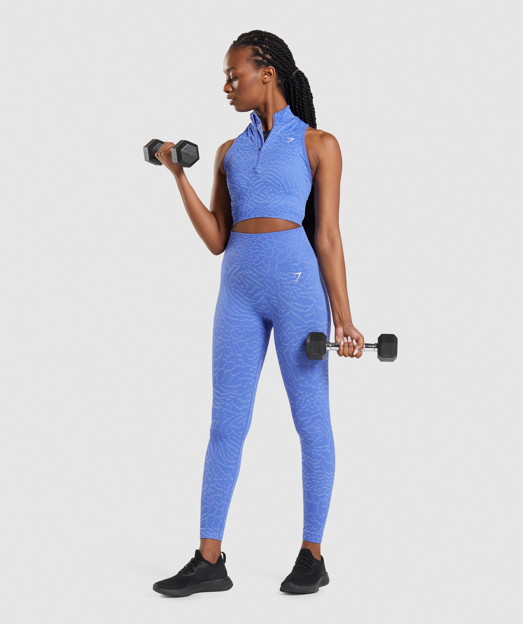 Blue Women's Gymshark Adapt Animal Seamless Crop 1/2 Zip Tanks | JPTKZN-327