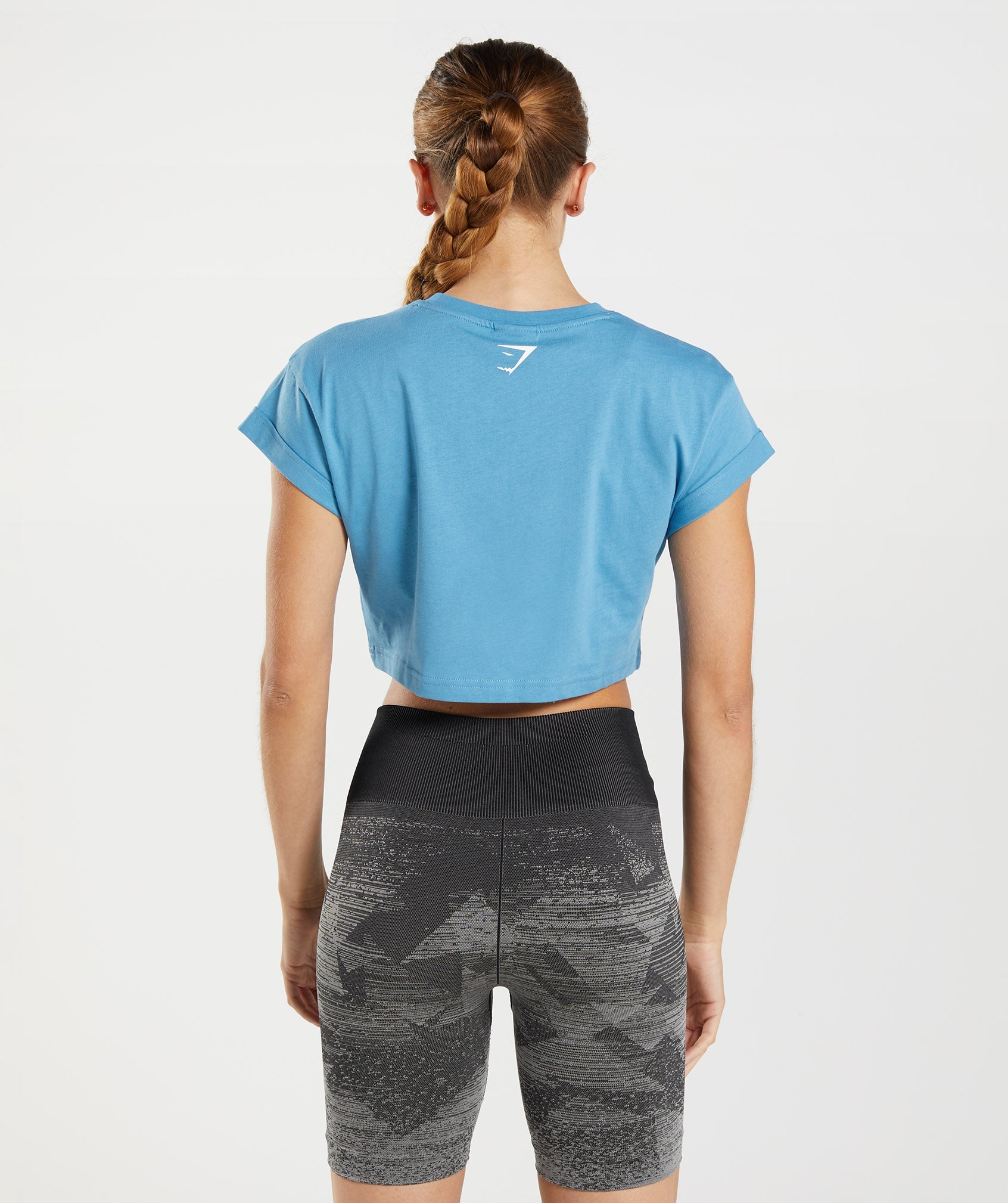 Blue Women's Gymshark Fraction Crop Tops | HMUBJN-439