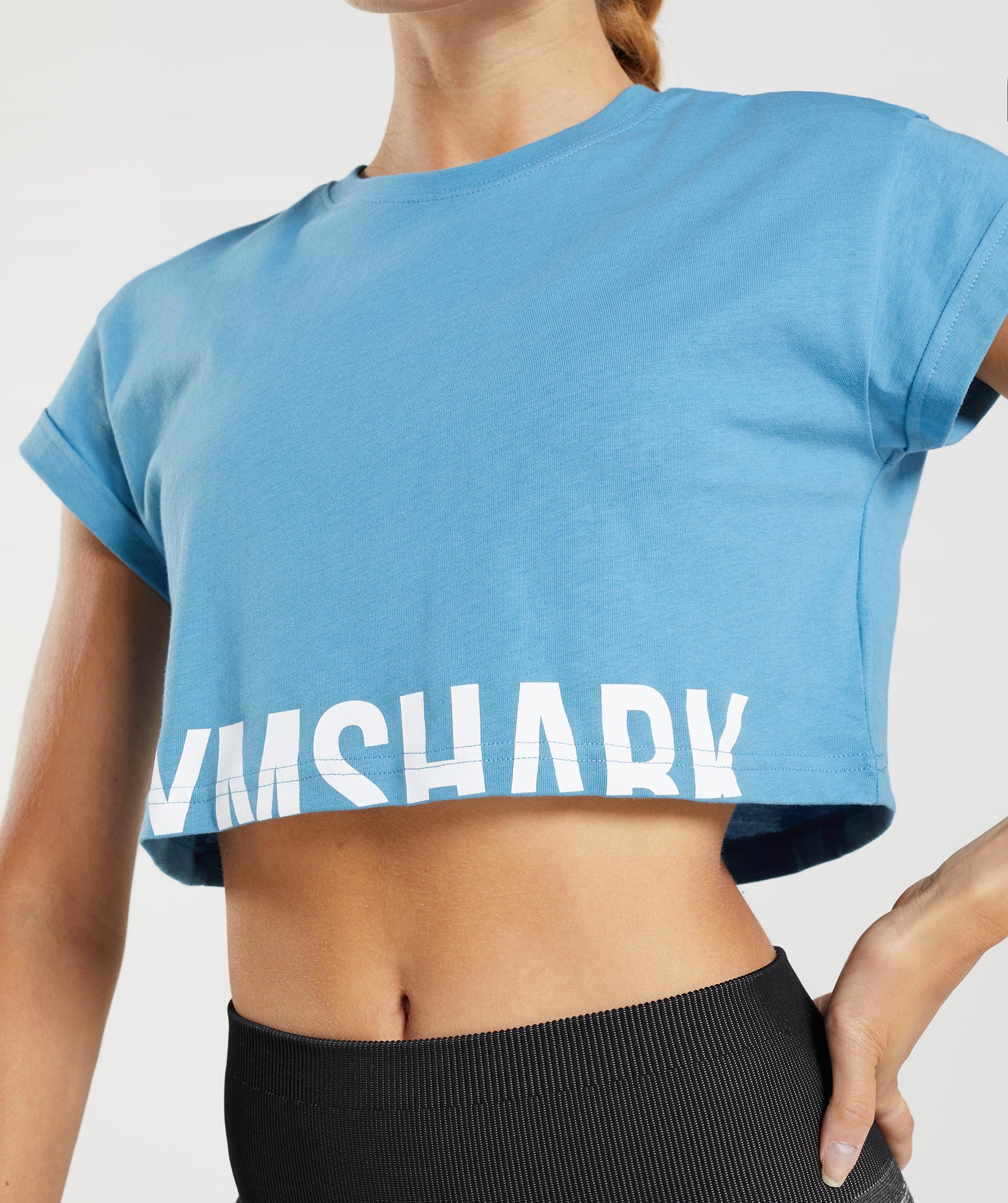 Blue Women's Gymshark Fraction Crop Tops | HMUBJN-439